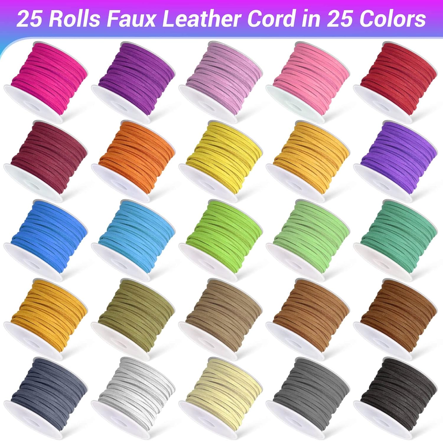 Cridoz Faux Suede Cord 25 Rolls for Jewelry Crafting