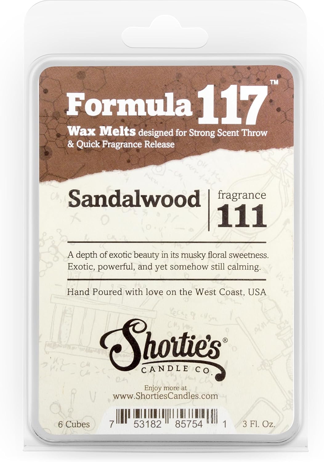 Shorties Candle Company Pure Sandalwood Wax Melts - 3 Oz Bar