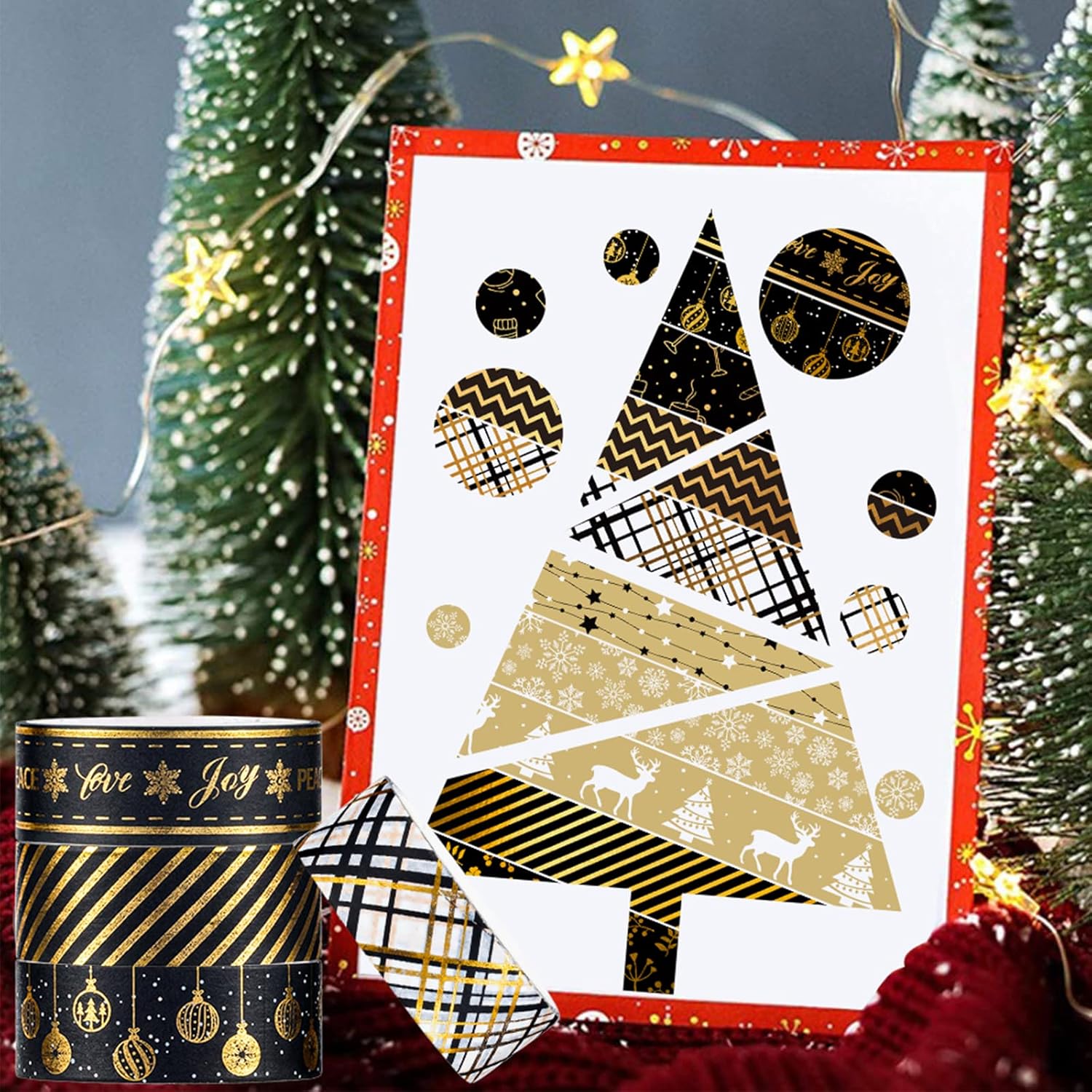 Whaline 12 Rolls Christmas Washi Tape Black Gold