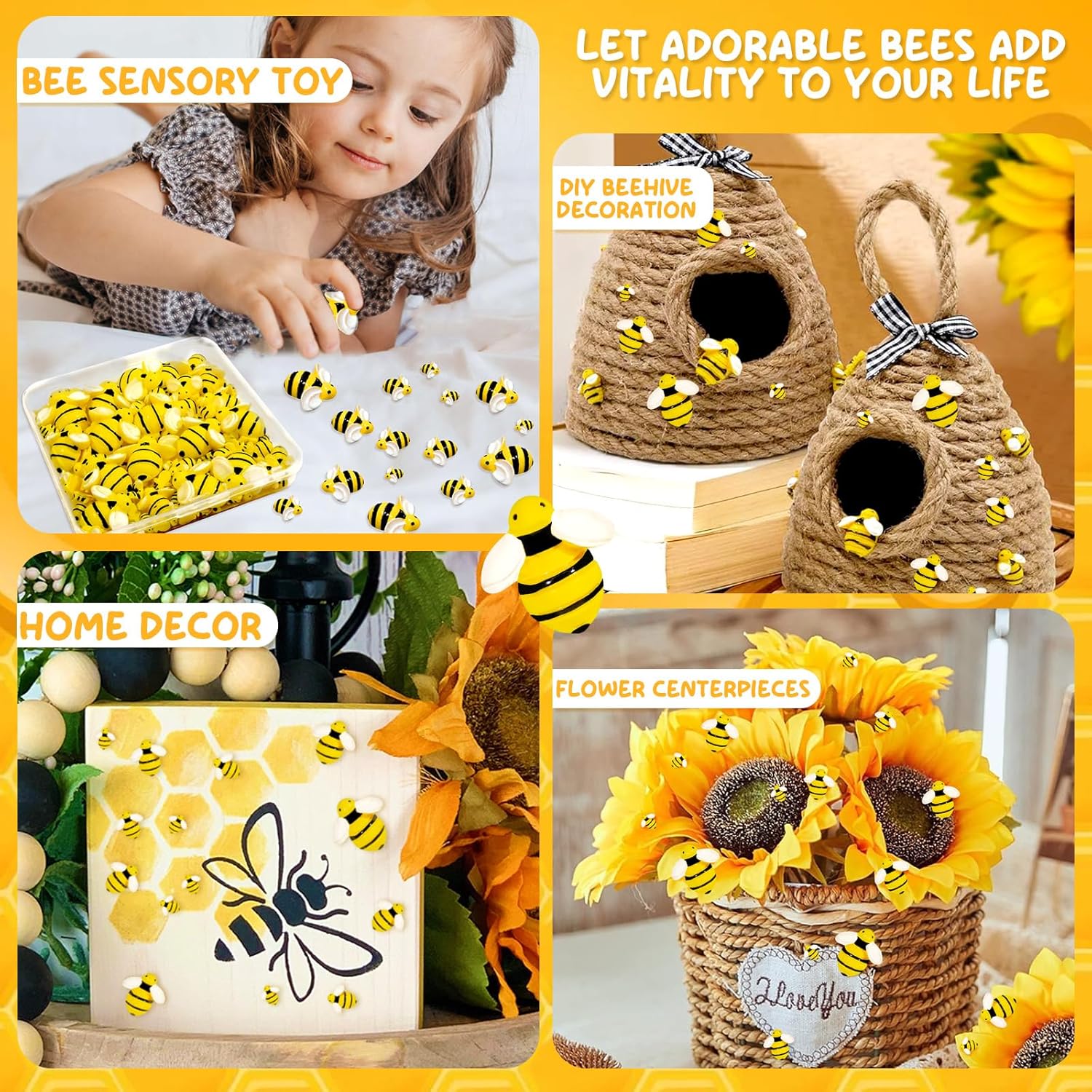 X Hot Popcorn 130 Pcs Mini Resin Bee Decorations