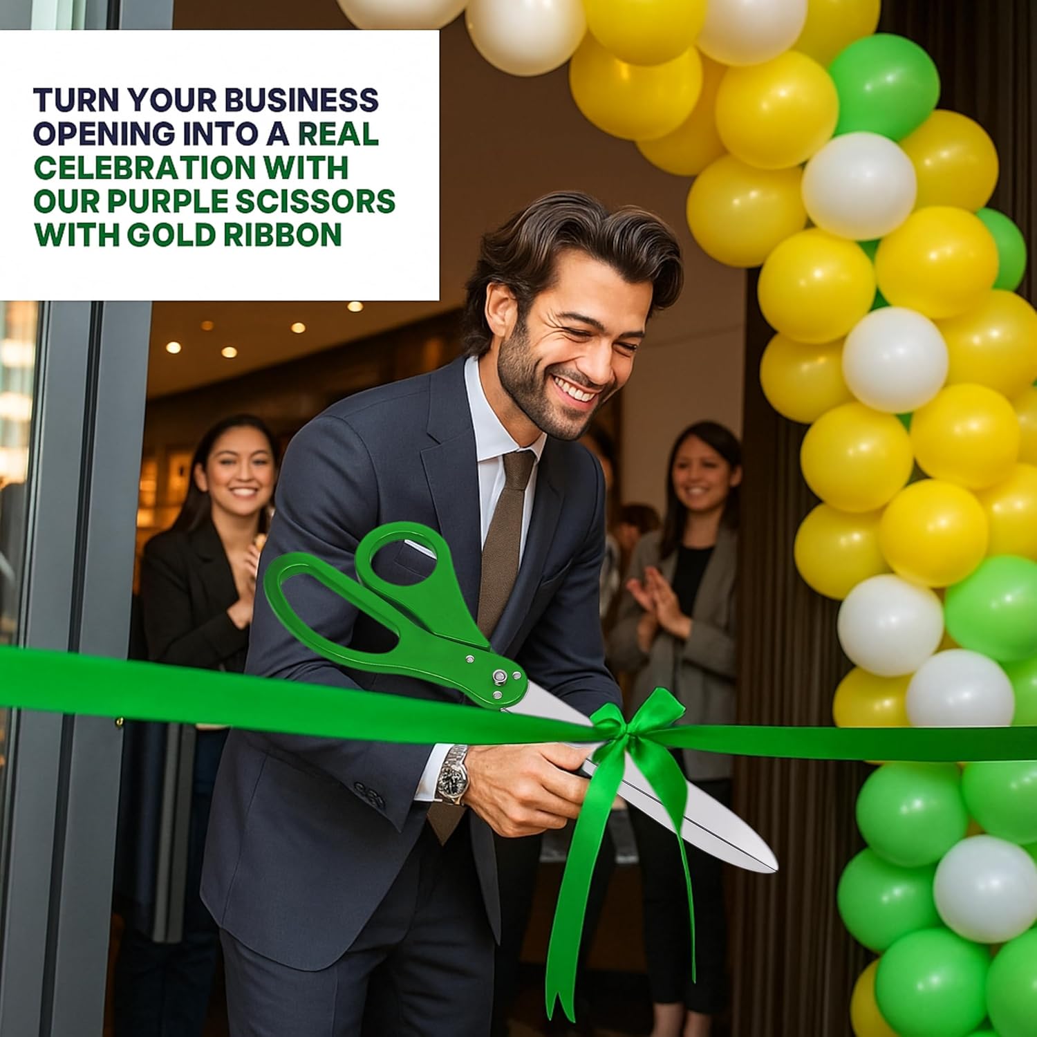 25 Inch Giant Scissors with Green Ribbon Cutting Ceremony Kit