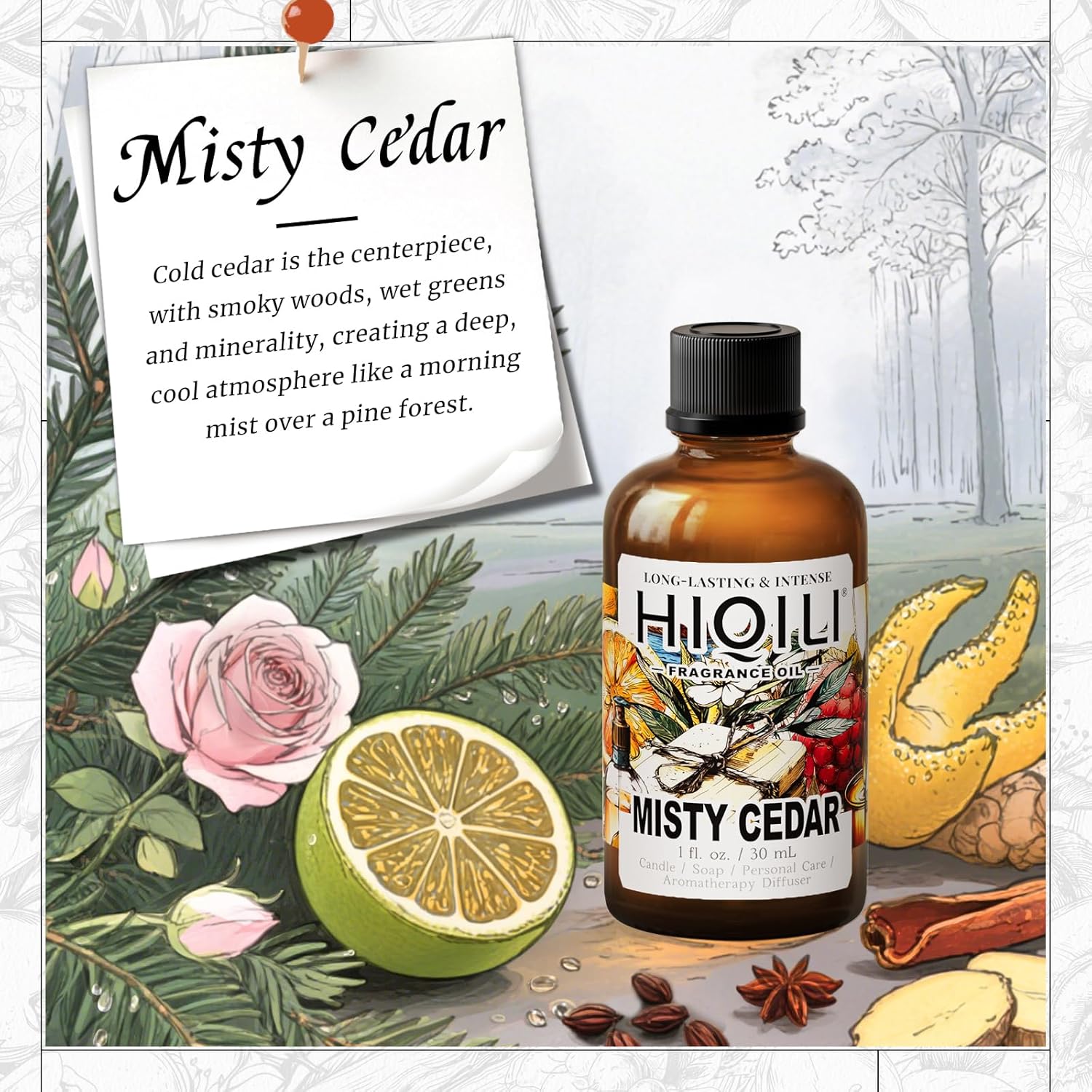 HIQILI Misty Cedar Fragrance Oil 1 Fl Oz