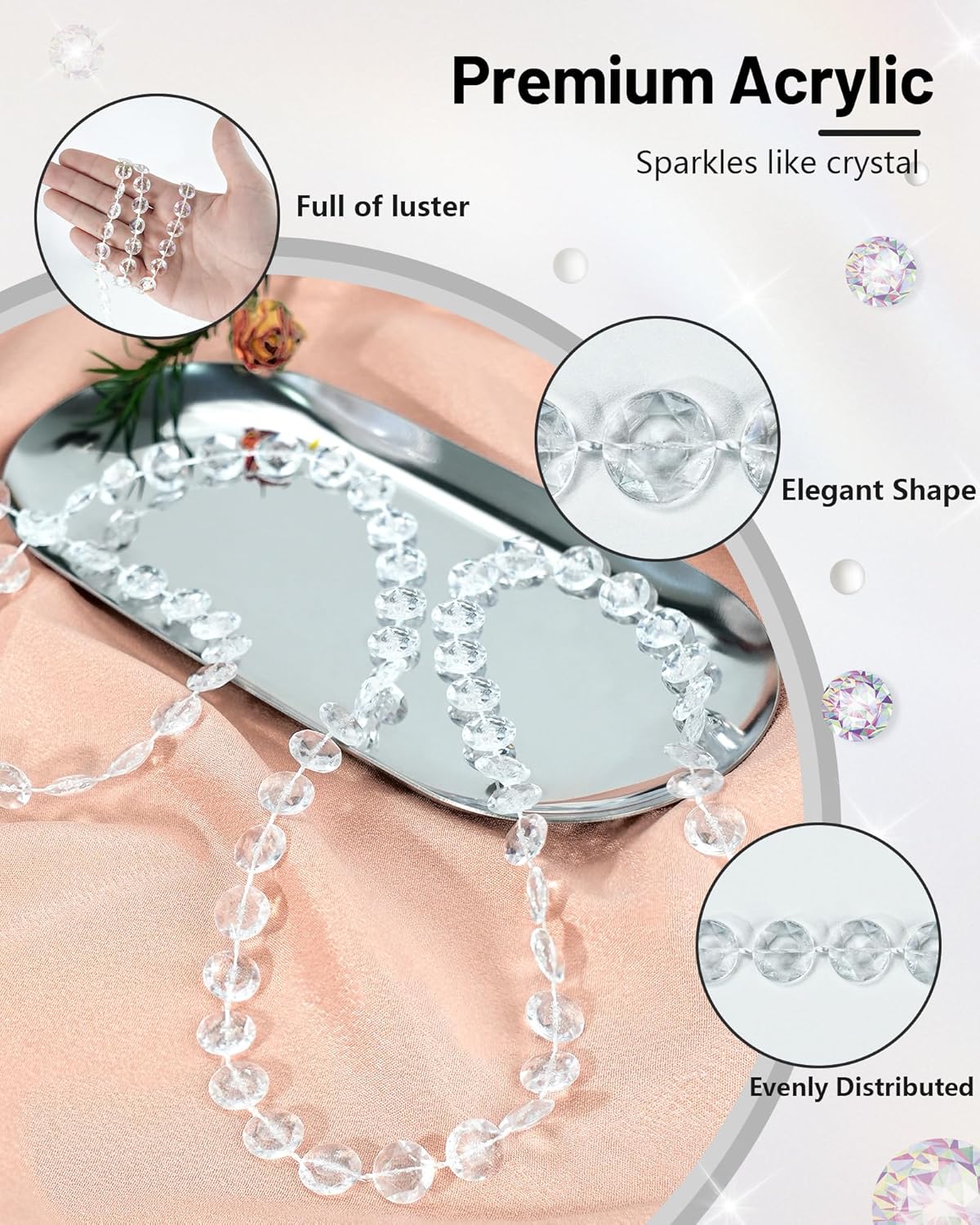 99FT Acrylic Crystal Garland for Wedding and Party Decor