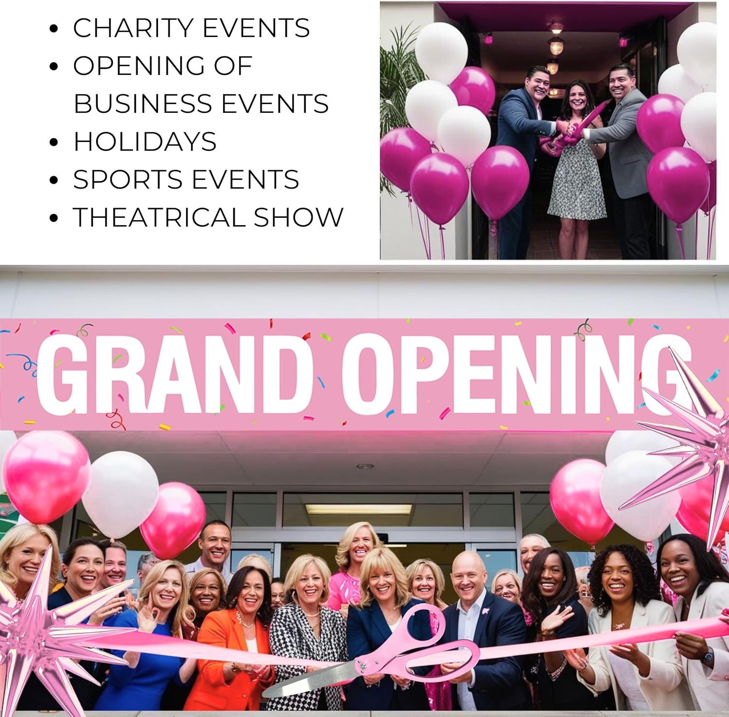 Giant Pink Ribbon Cutting Scissors with Banner and Balloons Kit