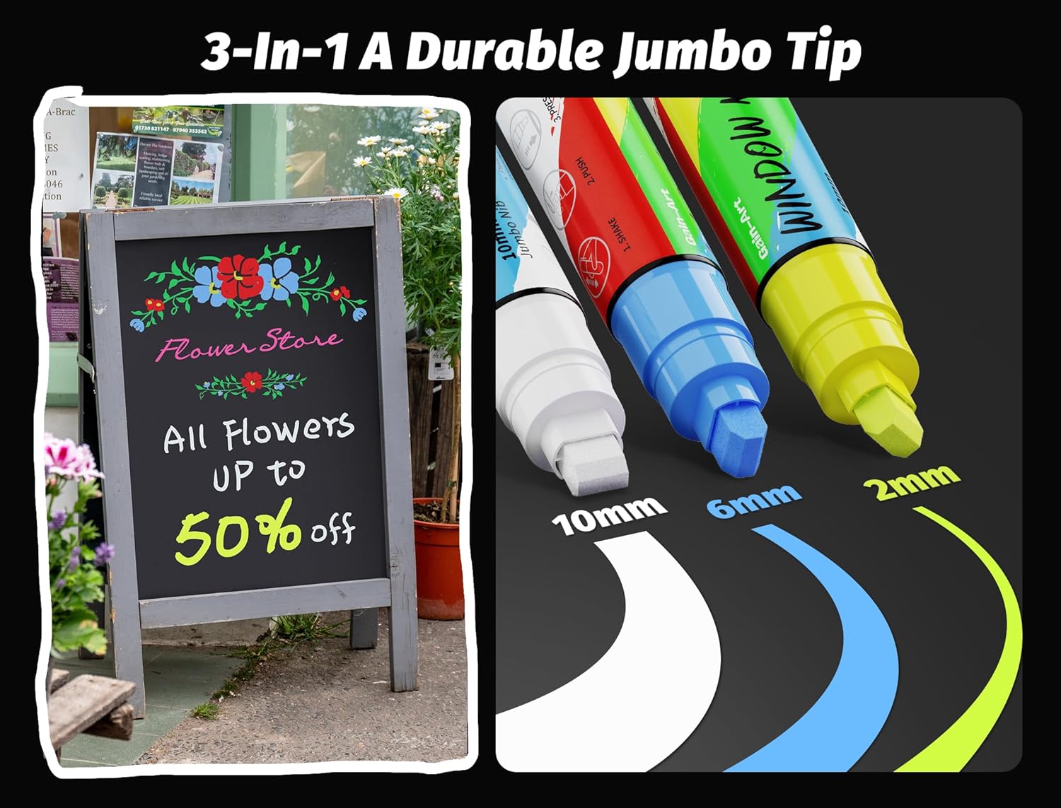 Gain-Art Car Window Markers 8 Pens 10mm Tips Washable