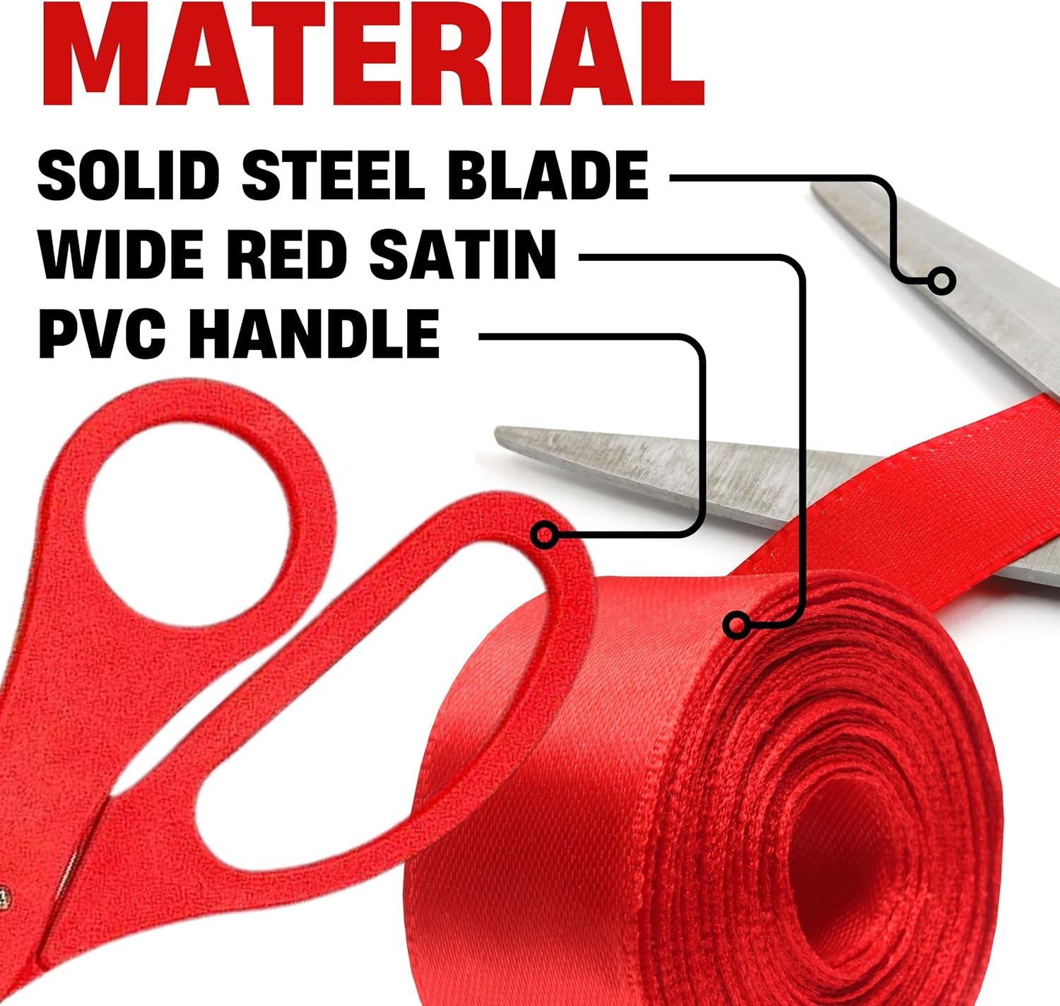 Red Ribbon Cutting Ceremony Kit with 20 Inch Giant Scissors