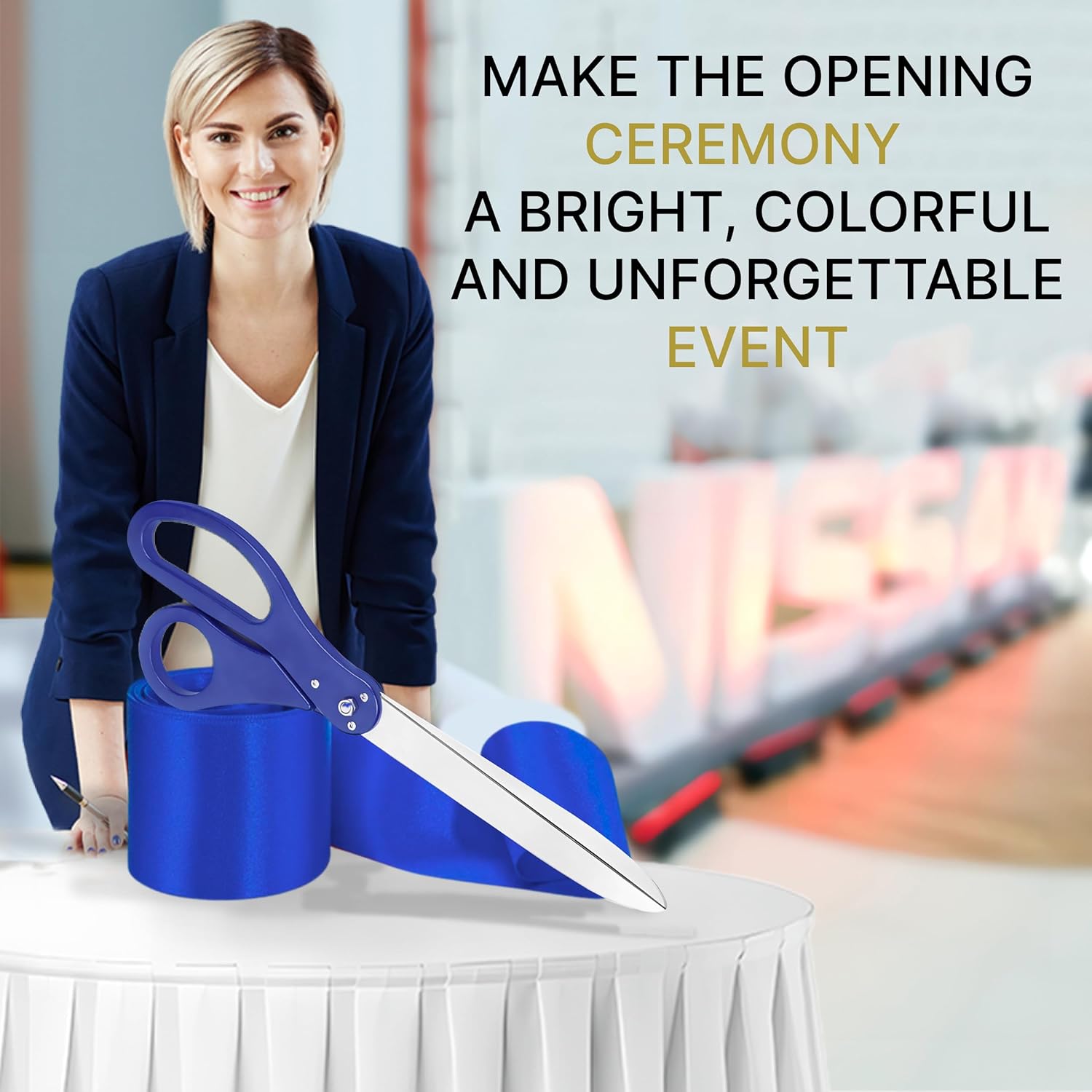 Large Grand Opening Ceremony Kit - 25 Inch Blue Scissors With Ribbon