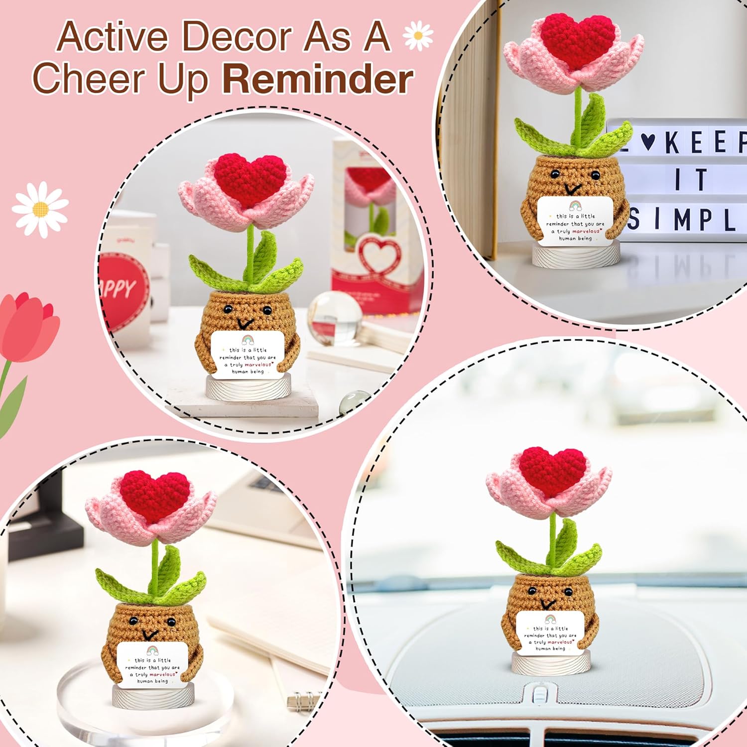 Gossby Handmade Positive Heart Flower Crochet Decor