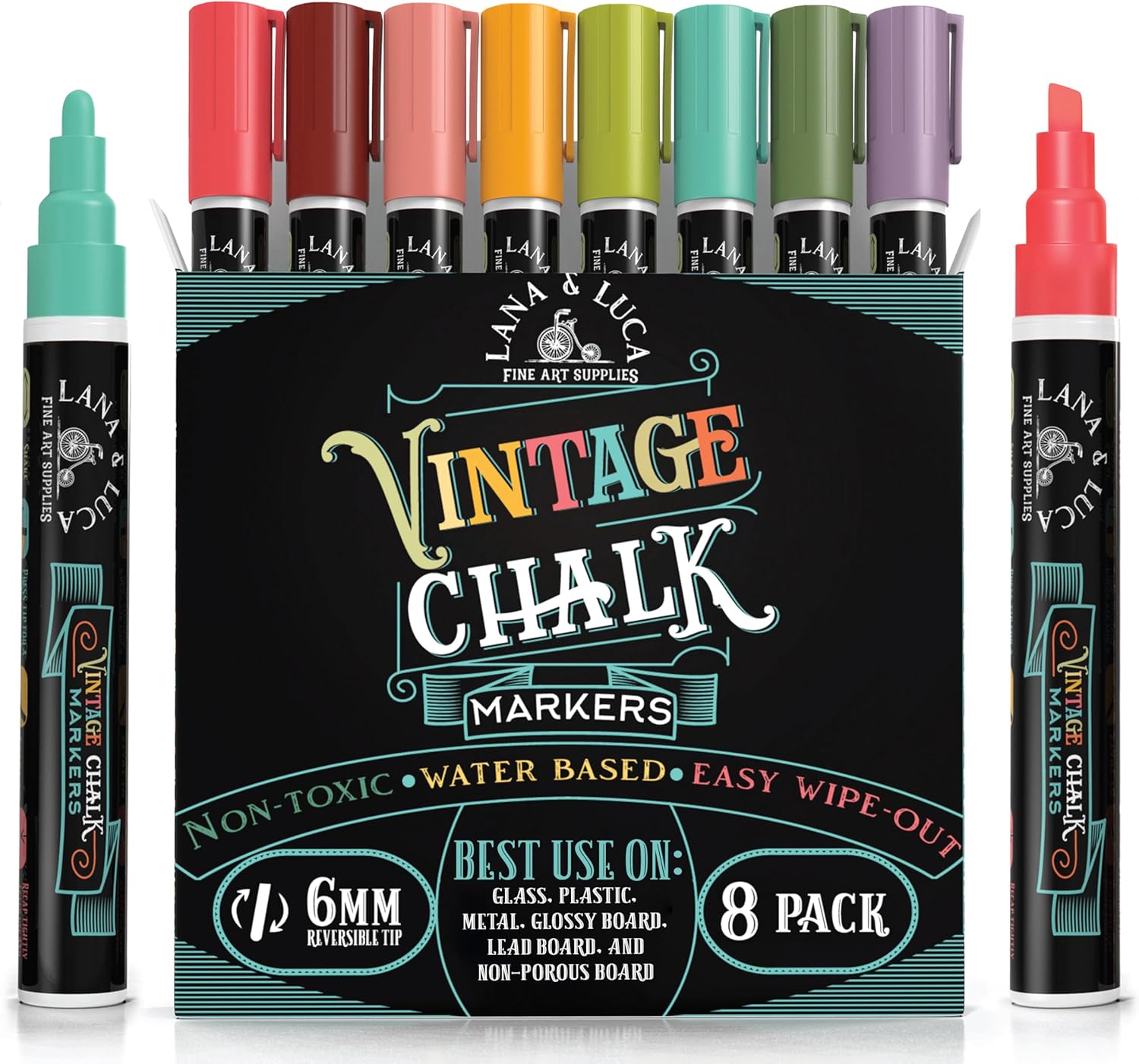 LANA LUCA Liquid Chalk Markers for Blackboards 8 Pack