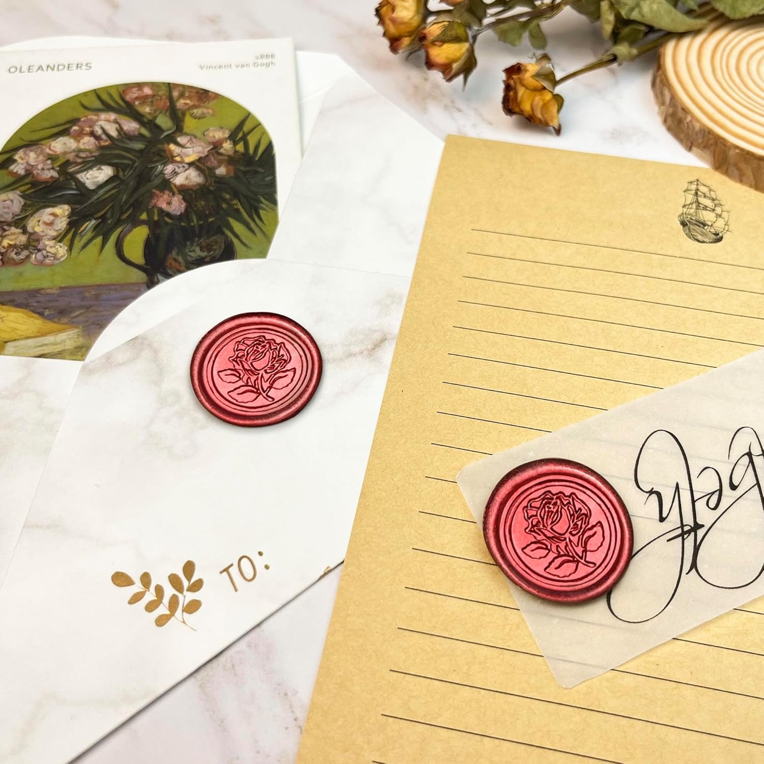 100Pcs Rose Style Self Adhesive Wax Seal Stickers for Envelopes