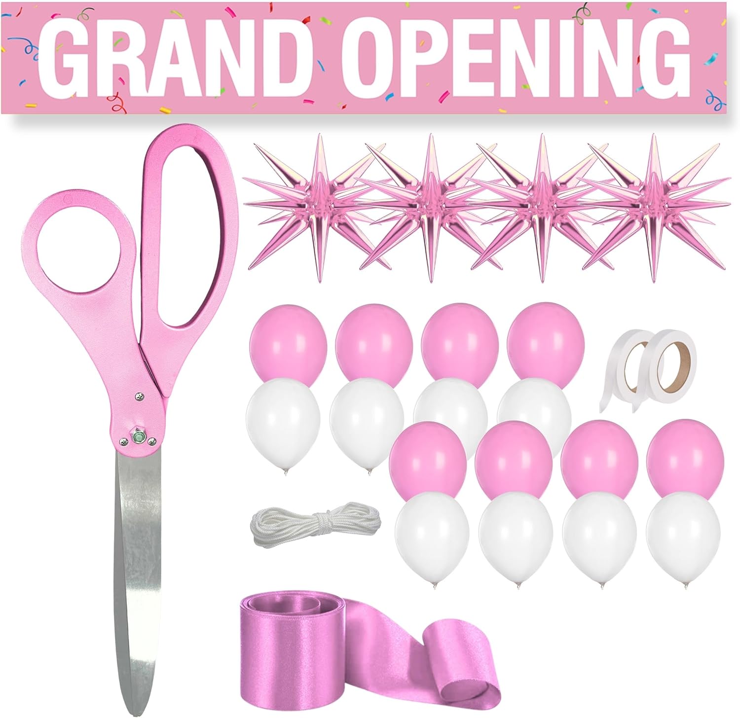 Giant Pink Ribbon Cutting Scissors with Banner and Balloons Kit