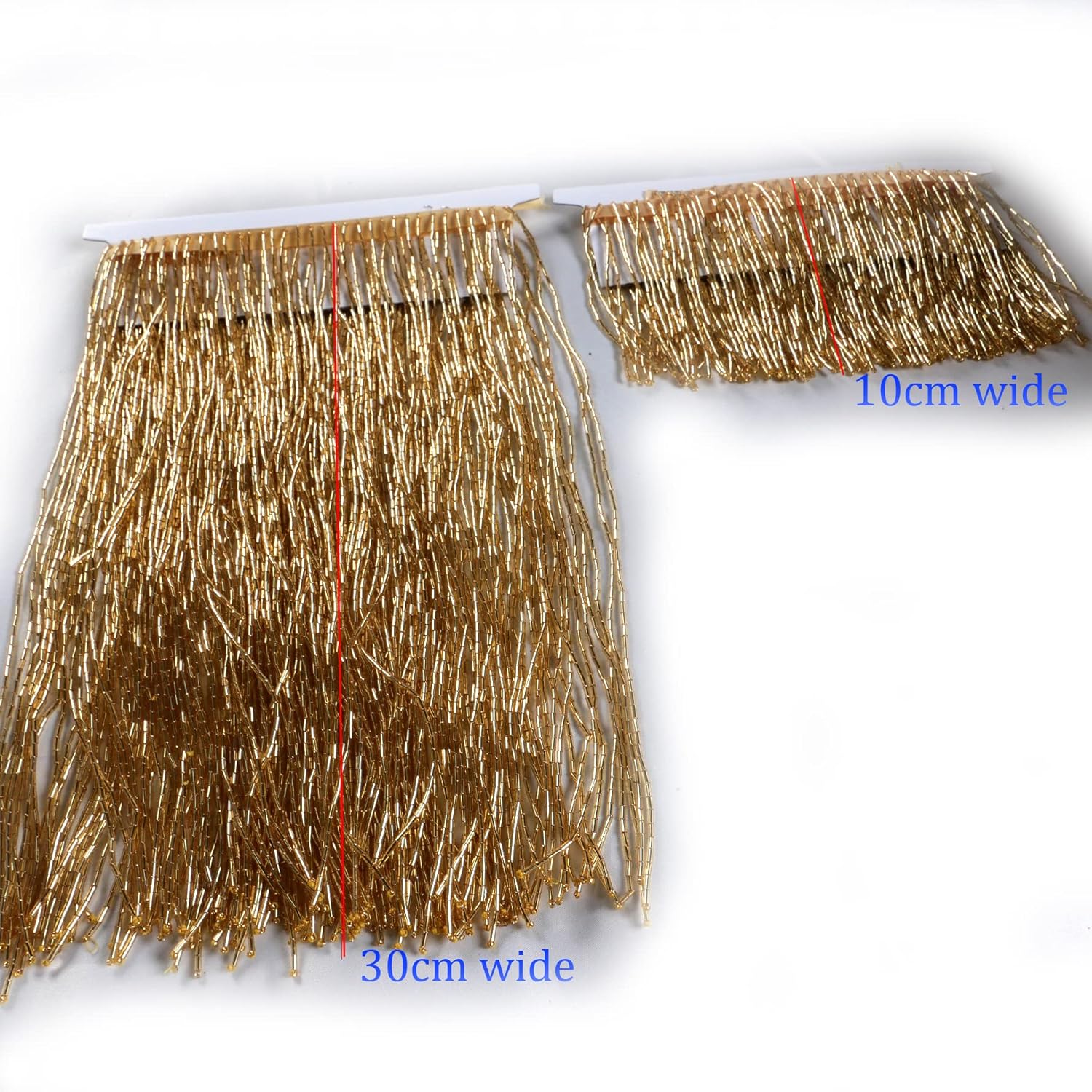 12 Inches Gold Luxury Glass Beaded Lace Trim with Tassel Fringe