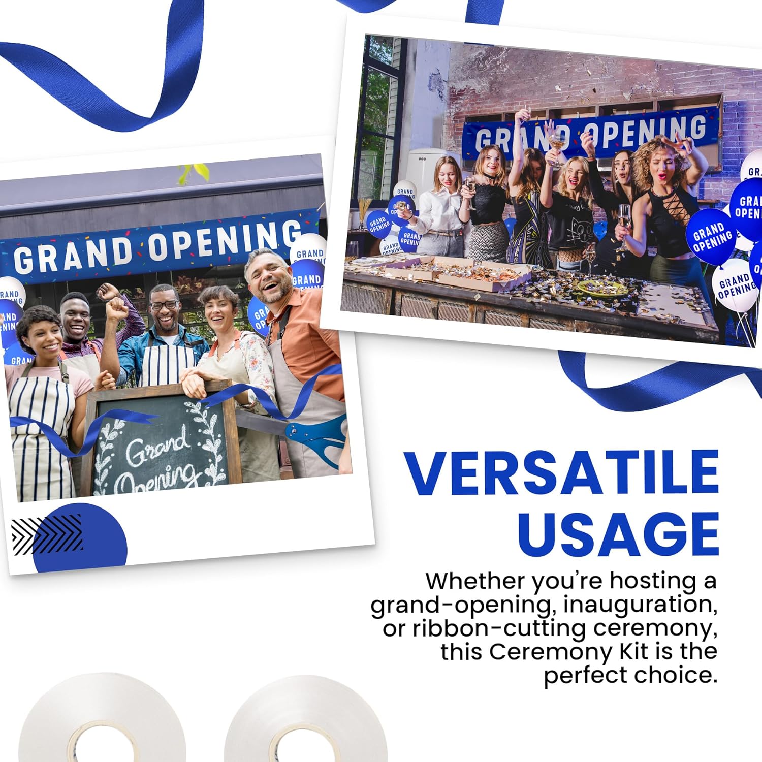 Nashira Ribbon Cutting Ceremony Kit with Giant Scissors Blue White