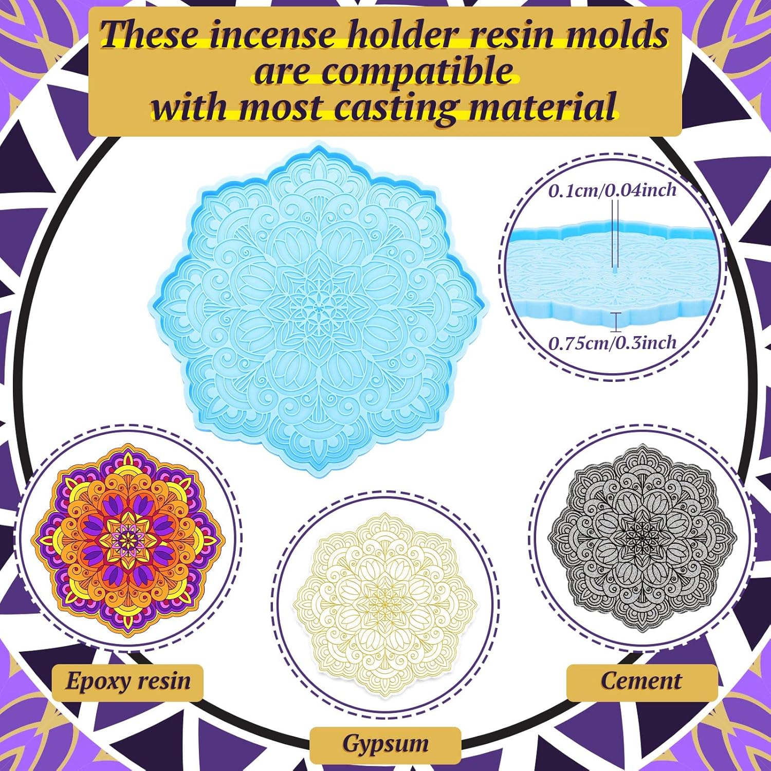 Cunhill 5pcs Mandala Incense Holder Resin Molds