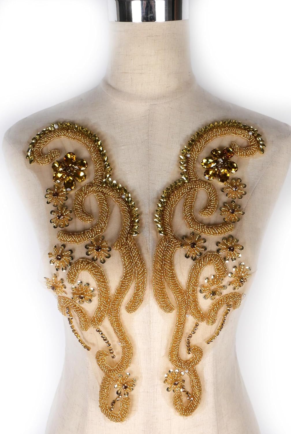 Gold Shiny Beaded Rhinestone Applique Patch for Sew on