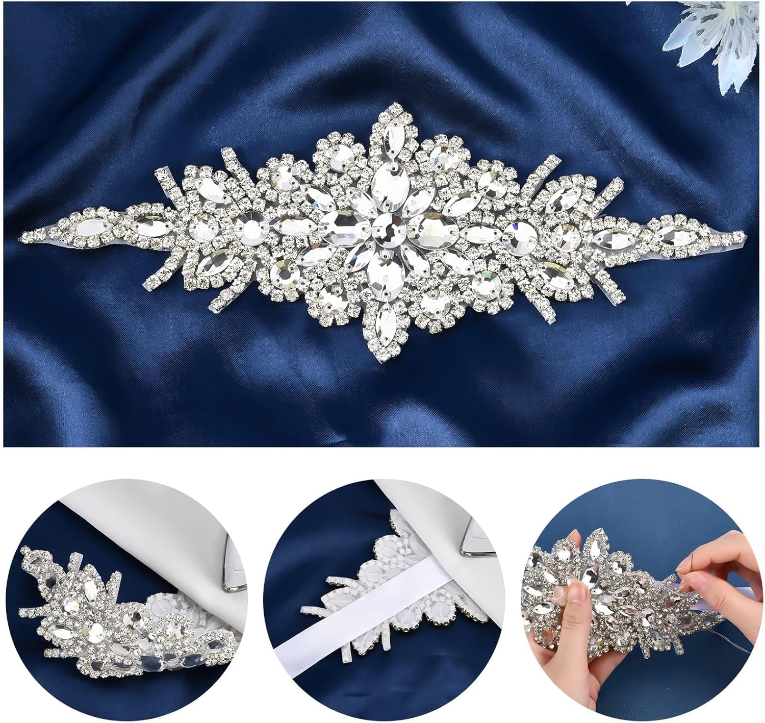 Fingerinspire 2pcs Rhinestone Applique for Wedding Dress