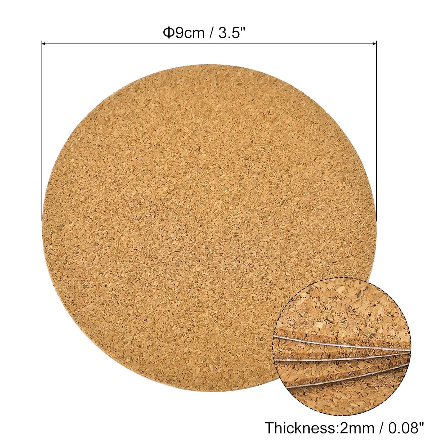 Uxcell 25pcs Self Adhesive Cork Coasters Round 35x35x008 Inches