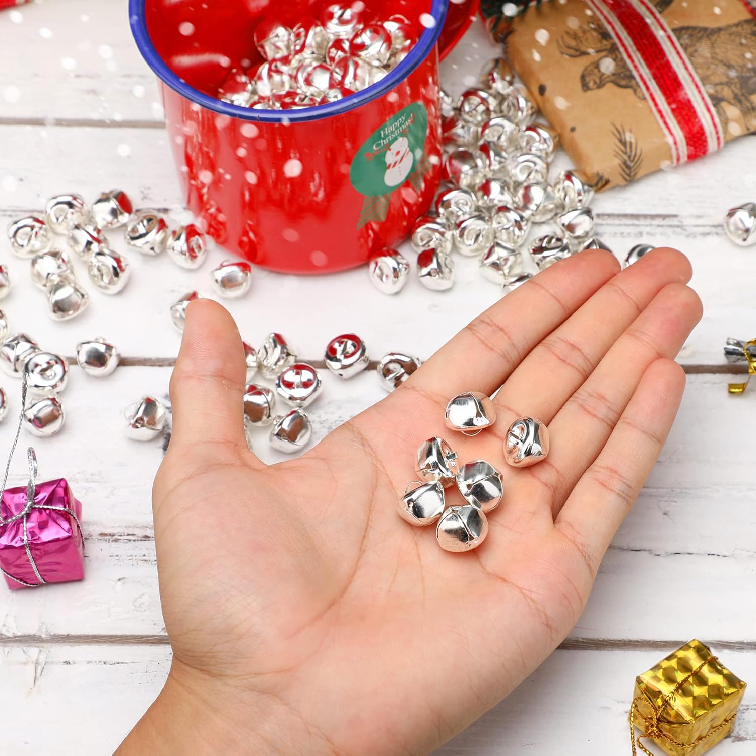 Augshy 200 Piece Jingle Bells Silver 35 Inch Craft Decor