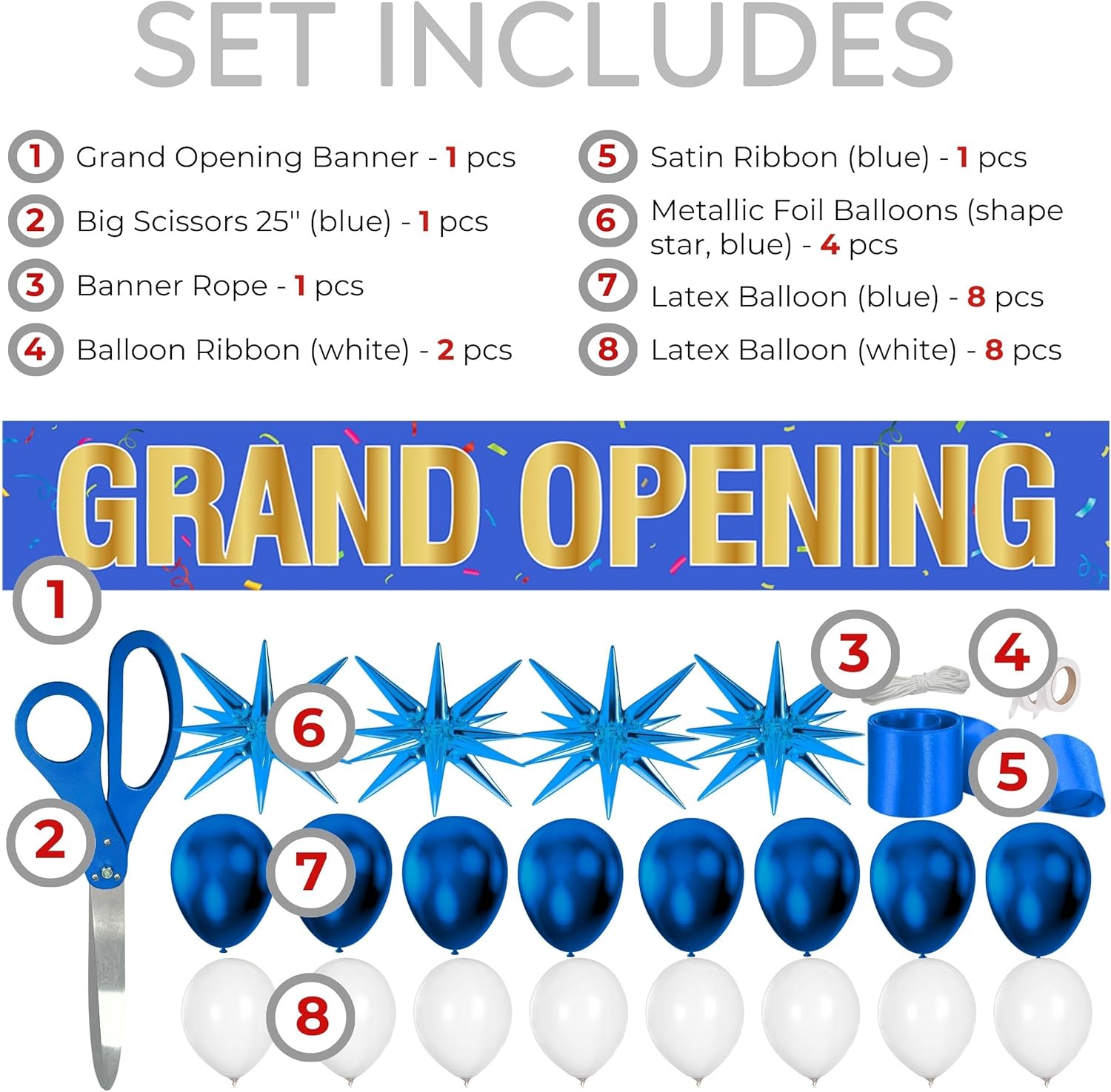 Blue Ribbon Cutting Ceremony Kit - 25 Inch Scissors Balloons Banner