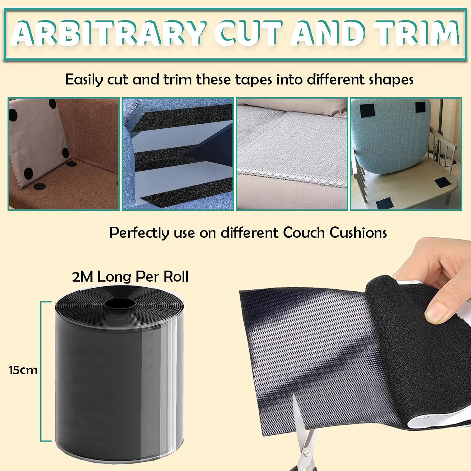 TEUVO 15cm x 2m Non Slip Cushion Pads for Sofa Mattress