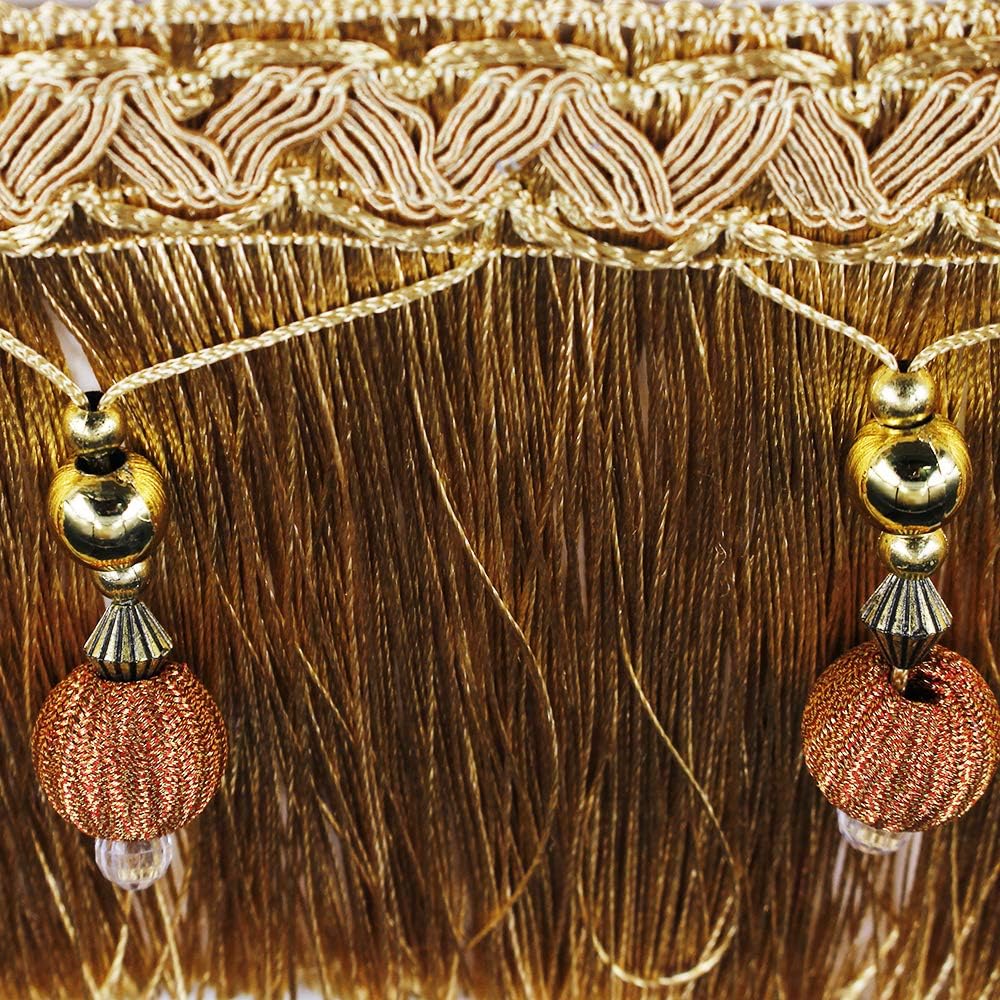 Yalulu Dark Red Braided Beads Fringe Trim Ribbon