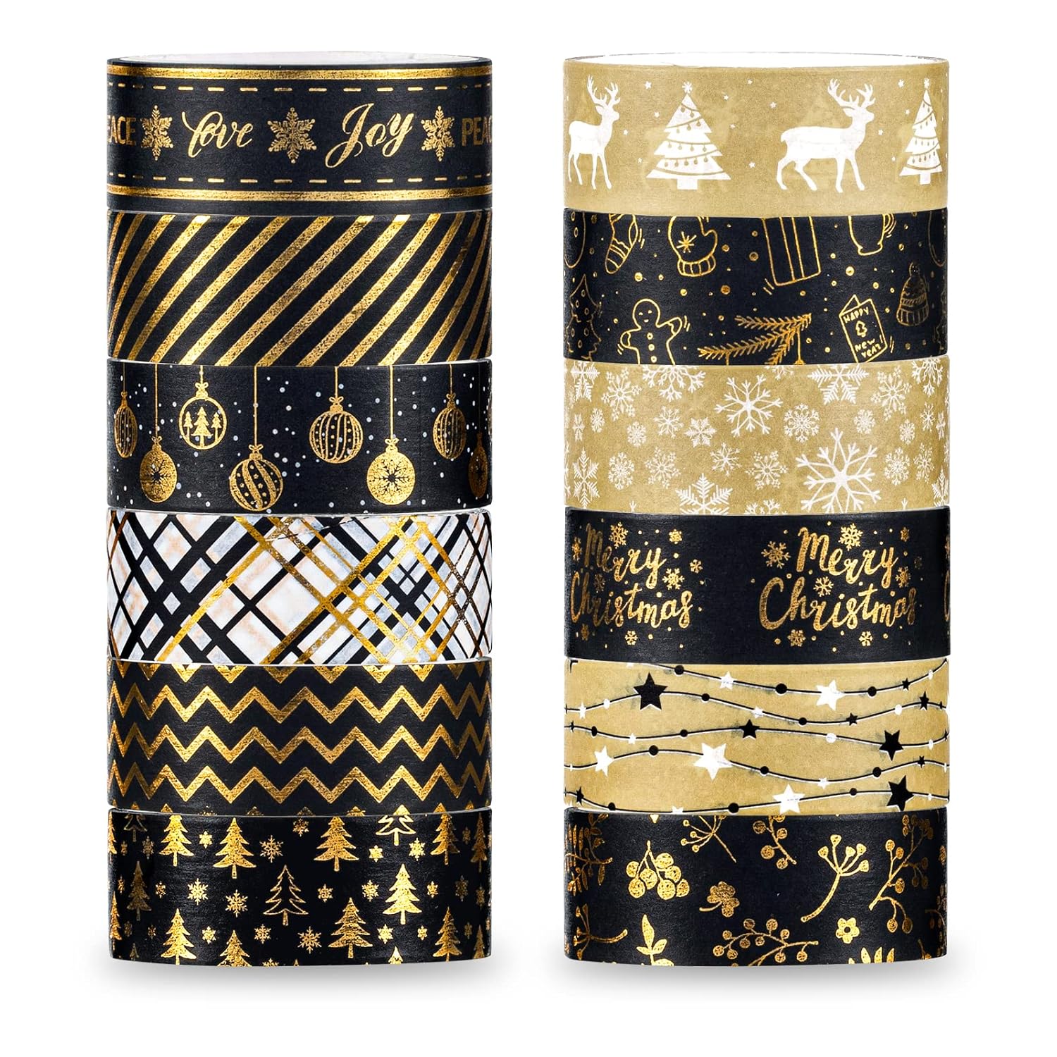 Whaline 12 Rolls Christmas Washi Tape Black Gold