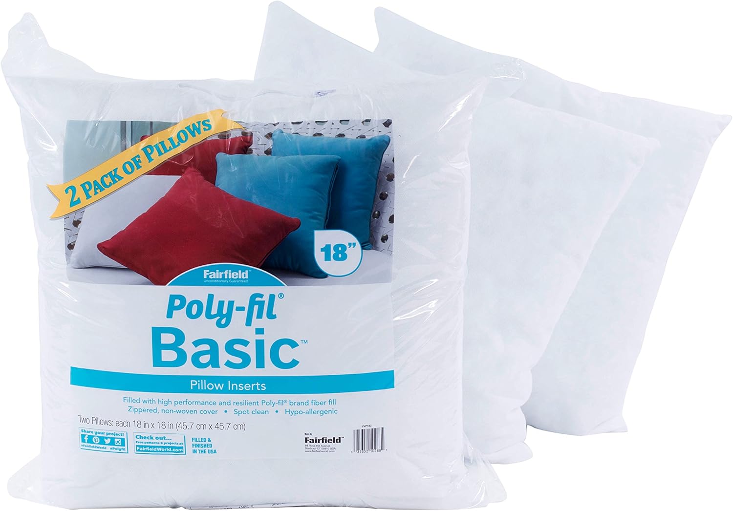 Fairfield Poly-Fil Basic Pillow Inserts Pack of 2 18x18