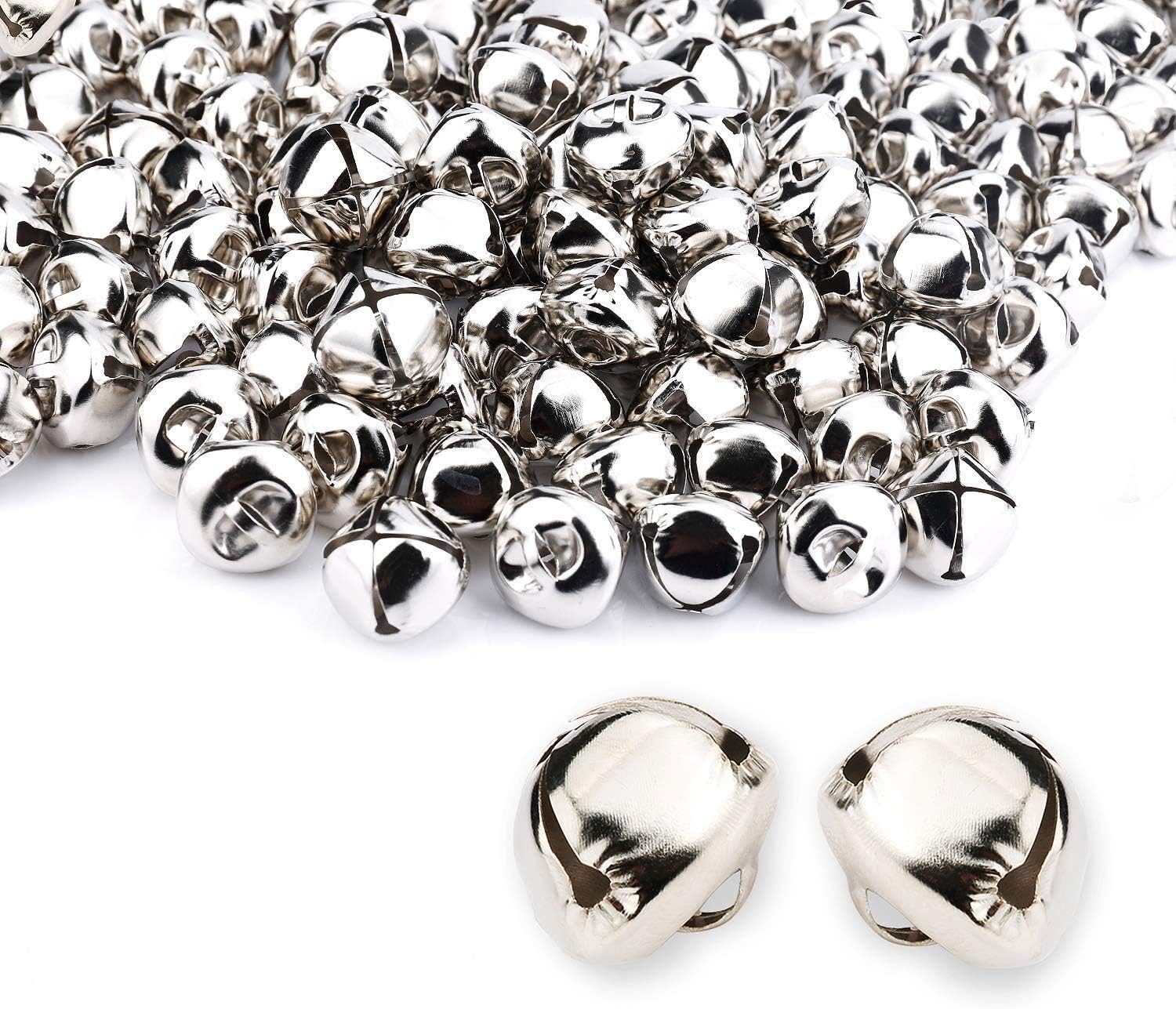 Augshy 50 pcs Jingle Bells 4-5 Inch Silver