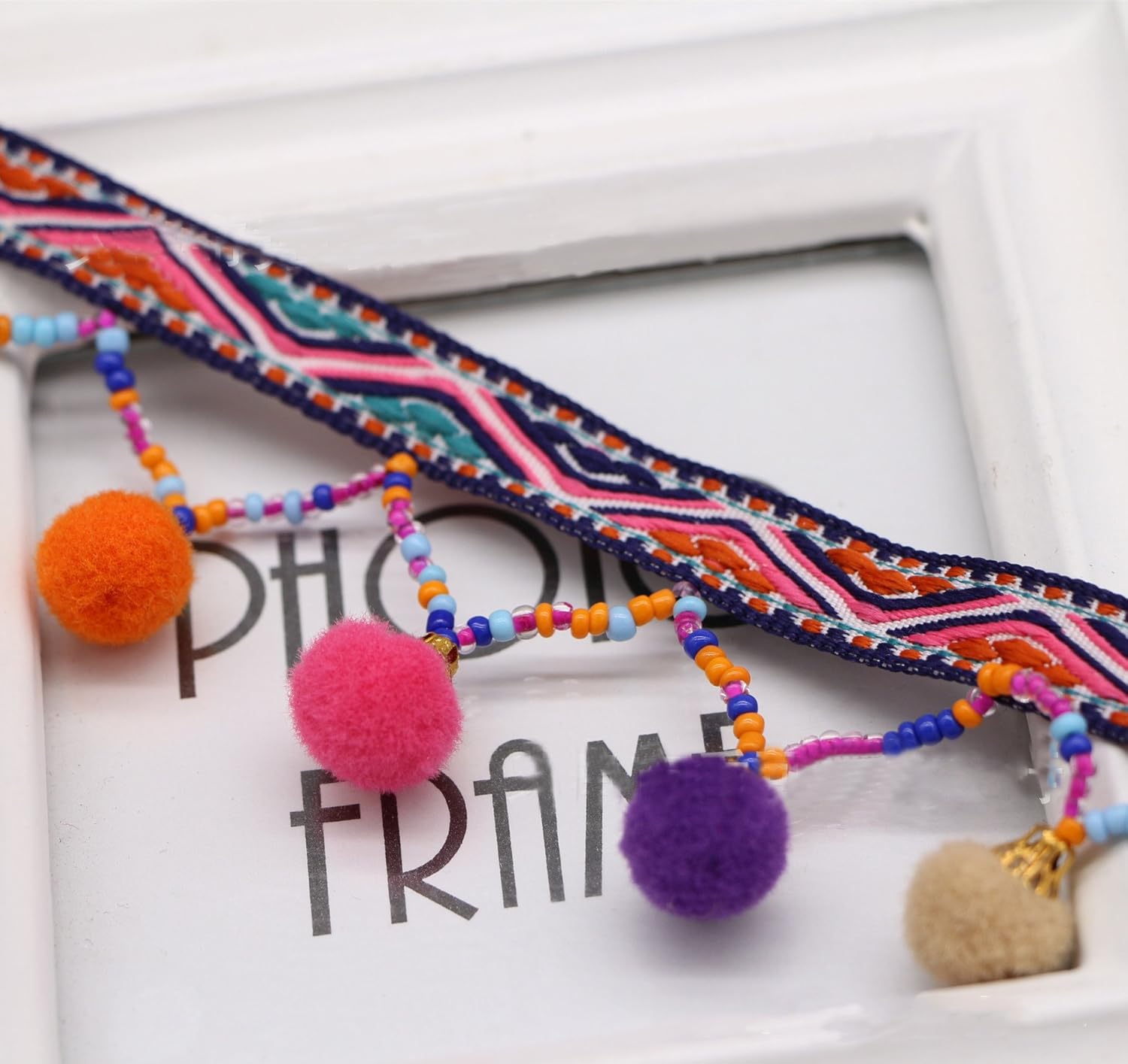Yalulu 5 Yard Black Retro Rainbow Pom Pom Fringe Trim Ribbon