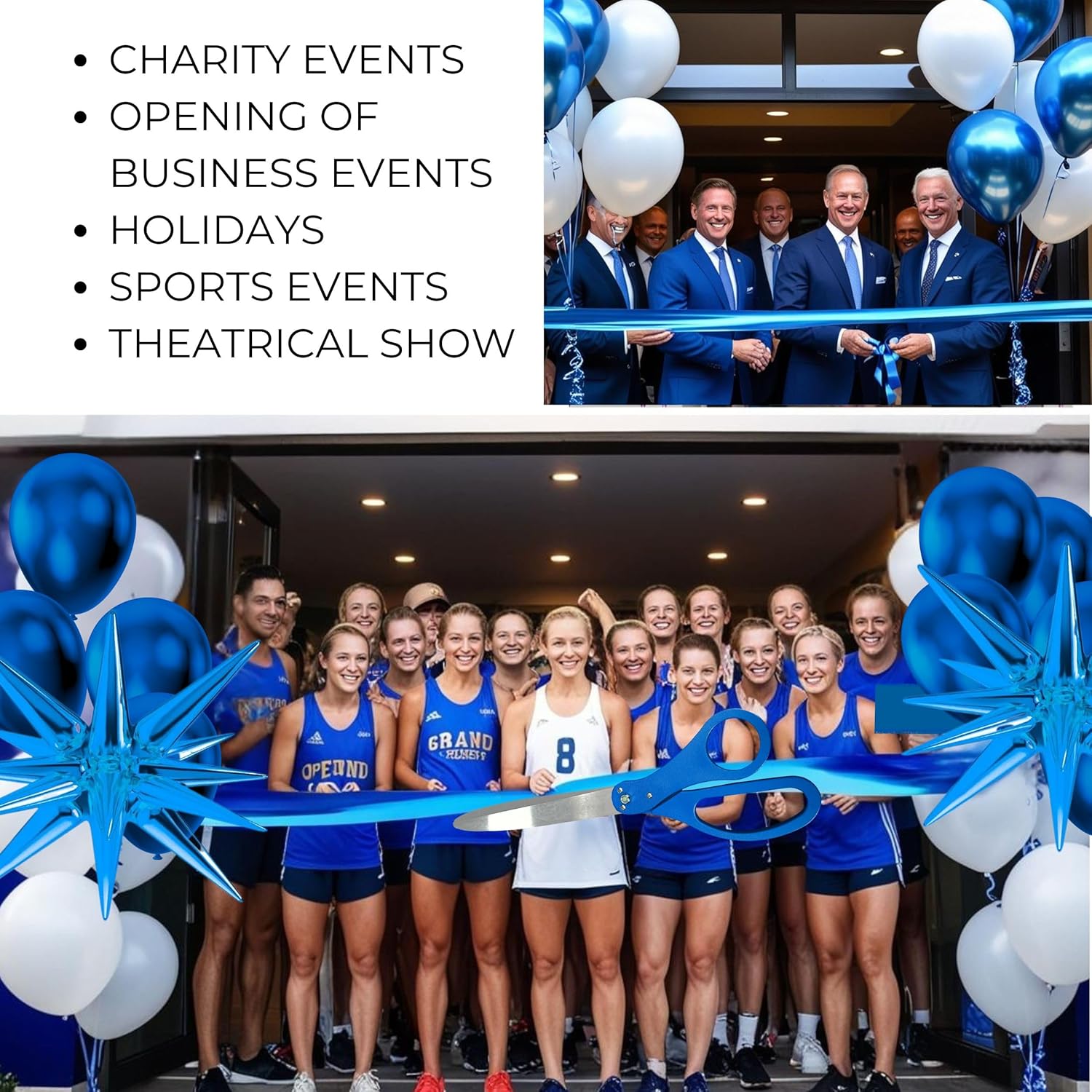 Blue Ribbon Cutting Ceremony Kit - 25 Inch Scissors Balloons Banner