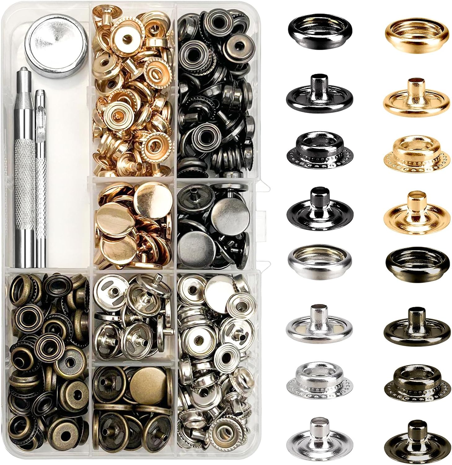 320PCS Stainless Steel Snaps Fastener Kit 15mm Heavy Duty