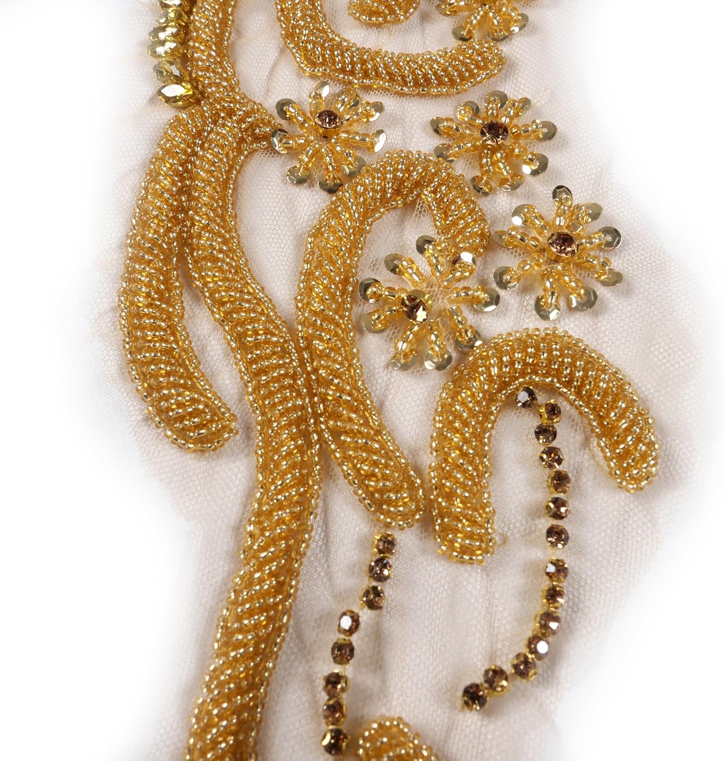 Gold Shiny Beaded Rhinestone Applique Patch for Sew on