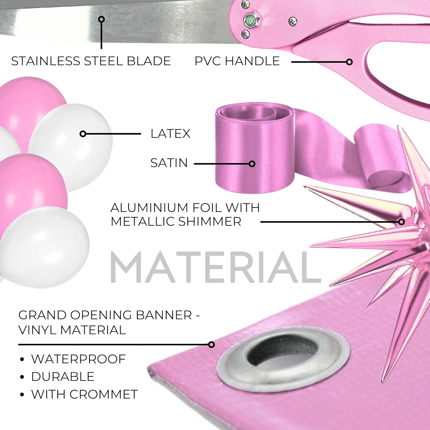 Giant Pink Ribbon Cutting Scissors with Banner and Balloons Kit