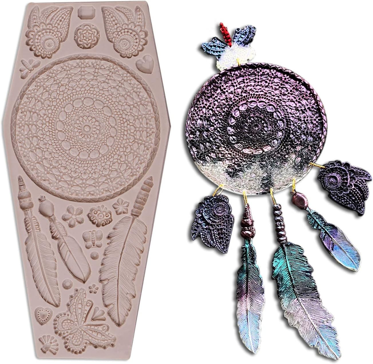 Dream Catcher Fondant Mold - Butterfly Dragonfly Heart Silicone