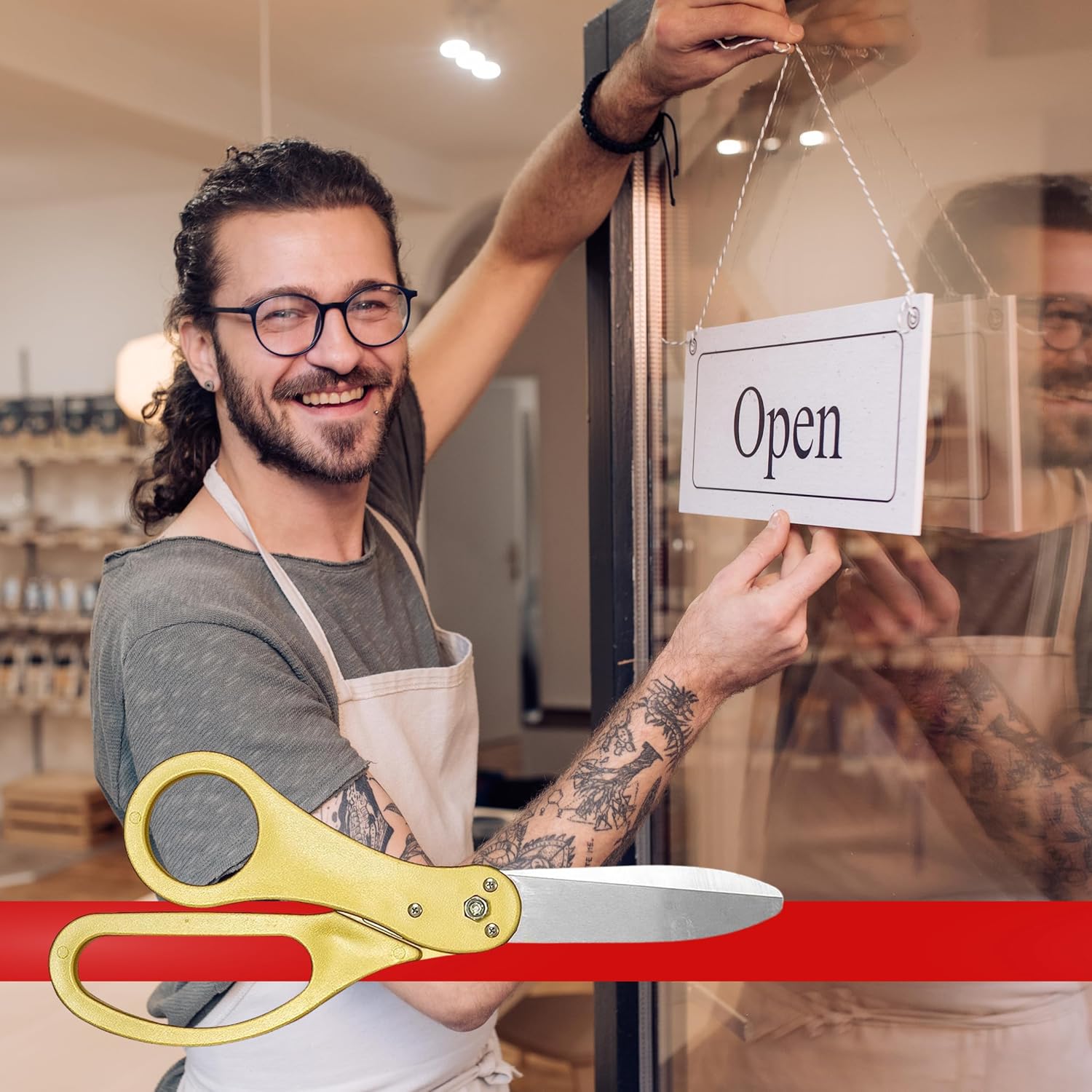 Ribbon Cutting Ceremony Kit with Giant Scissors and Red Ribbon