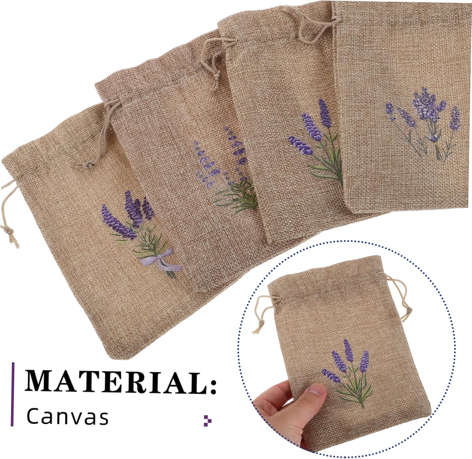 8pcs Lavender Canvas Drawstring Pouches for Jewelry and Small Items