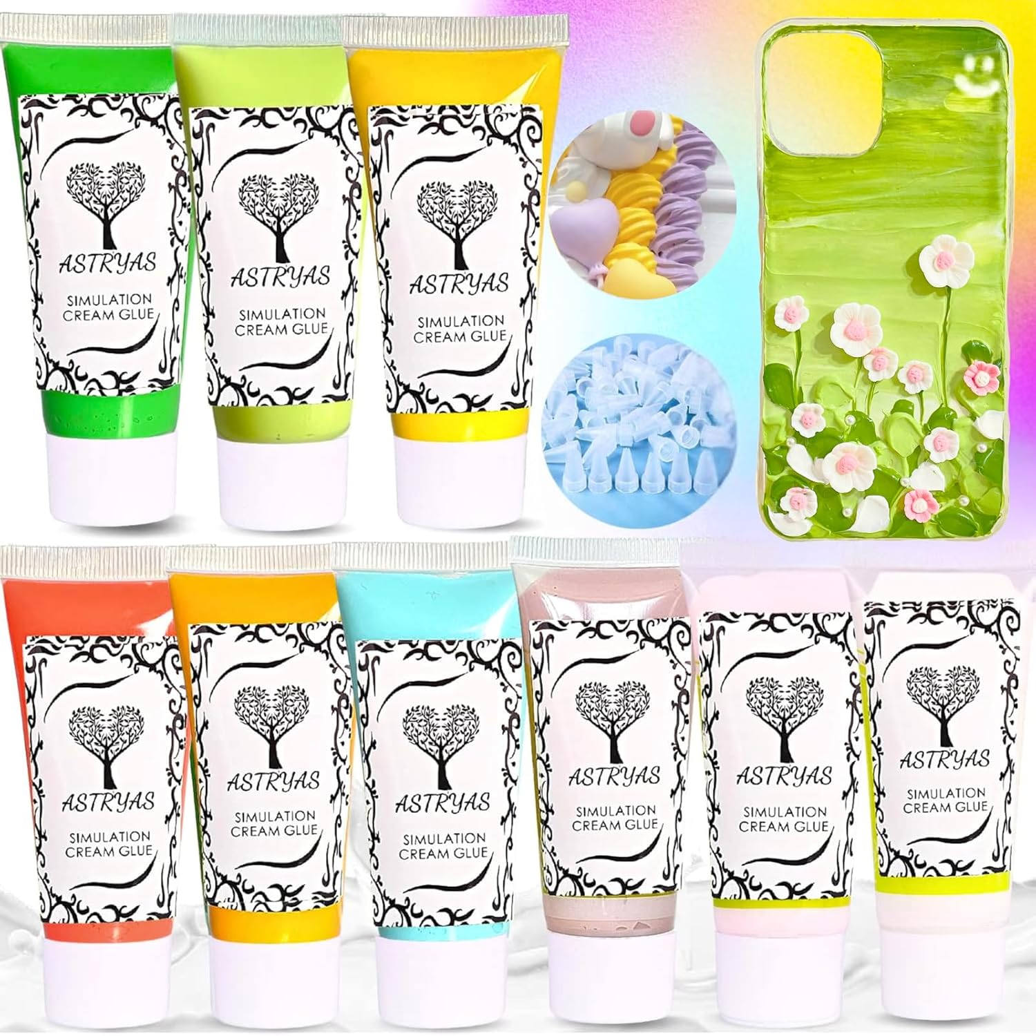 ASTRYAS 9PCS Art Glue Cream DIY Phone Case Kit