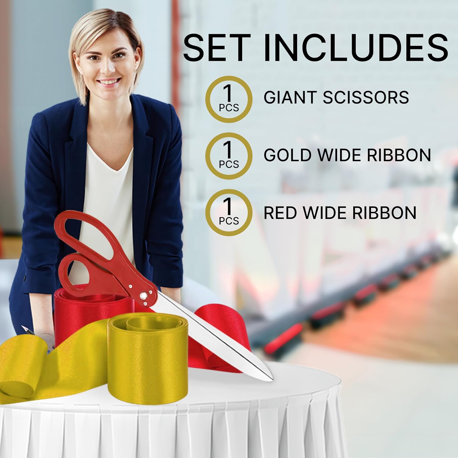 Grand Opening Ceremony Kit with 25 Inch Giant Red Scissors and Satin Ribbons