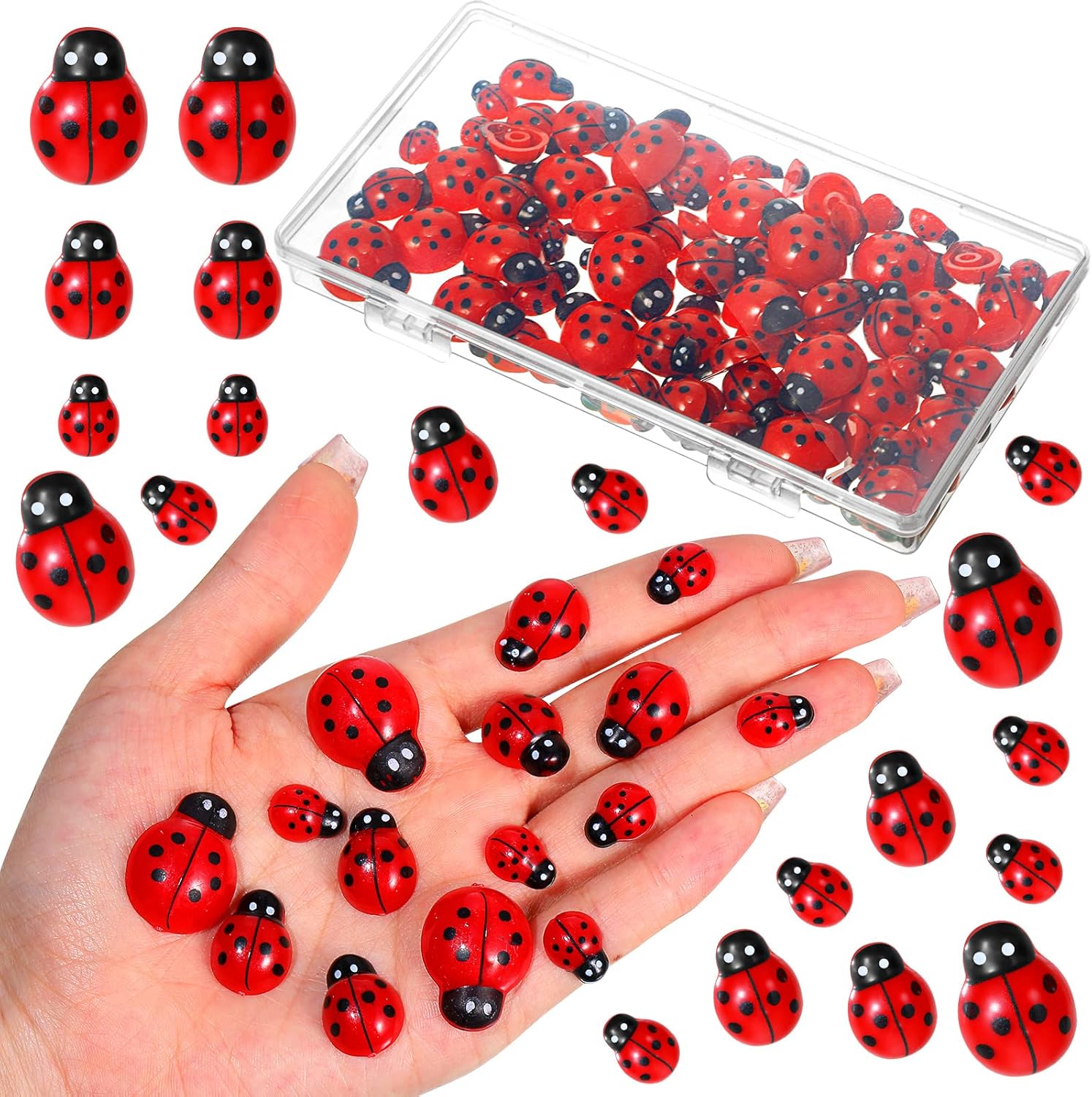 Hicarer 100 Pieces Resin Ladybug Embellishments