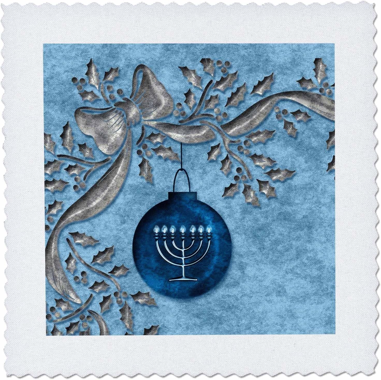 3D Rose Blue and Silver Menorah Quilt Square