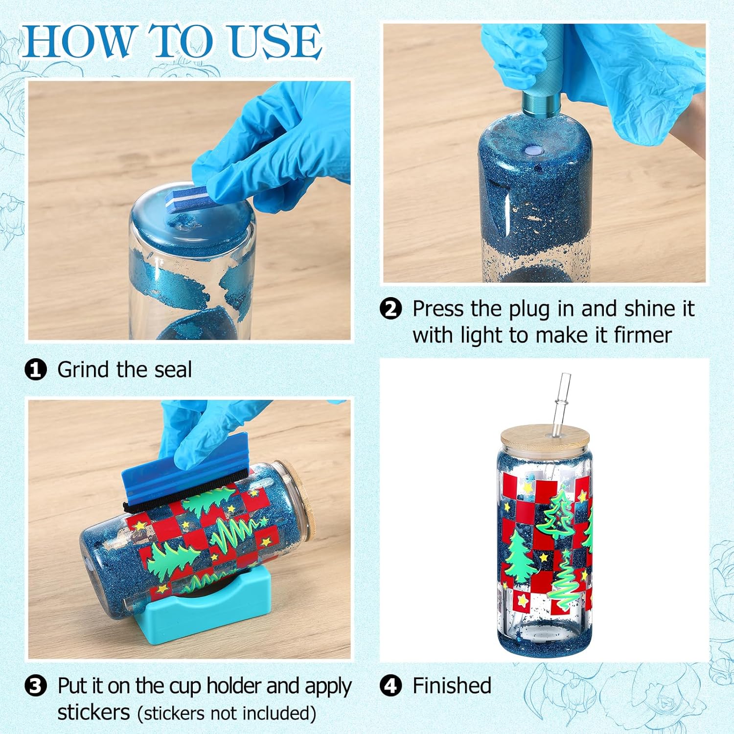 Baderke 20 Pcs Snow Globe Tumbler DIY Kit Blue