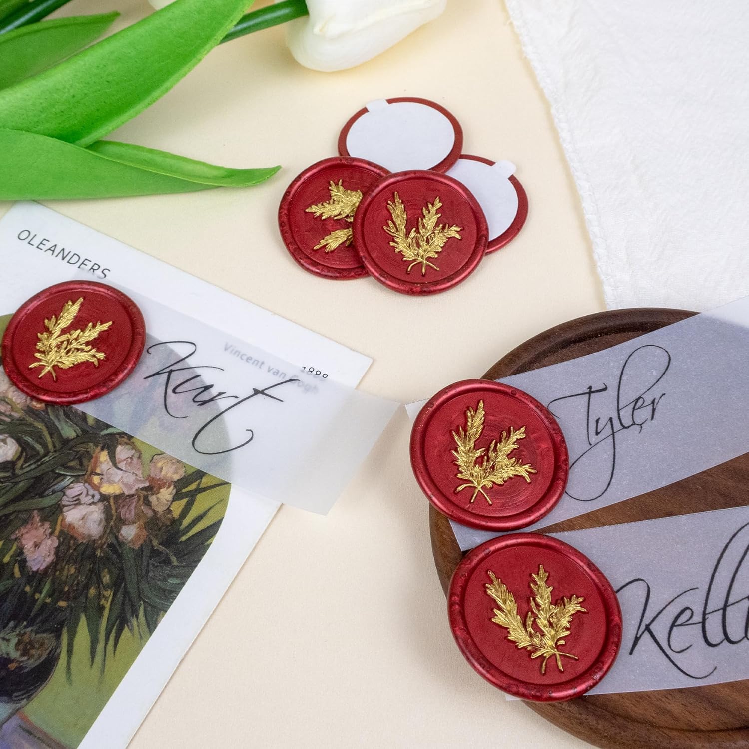 25Pcs Gold Red Wax Seal Stickers for Envelopes and Invitations
