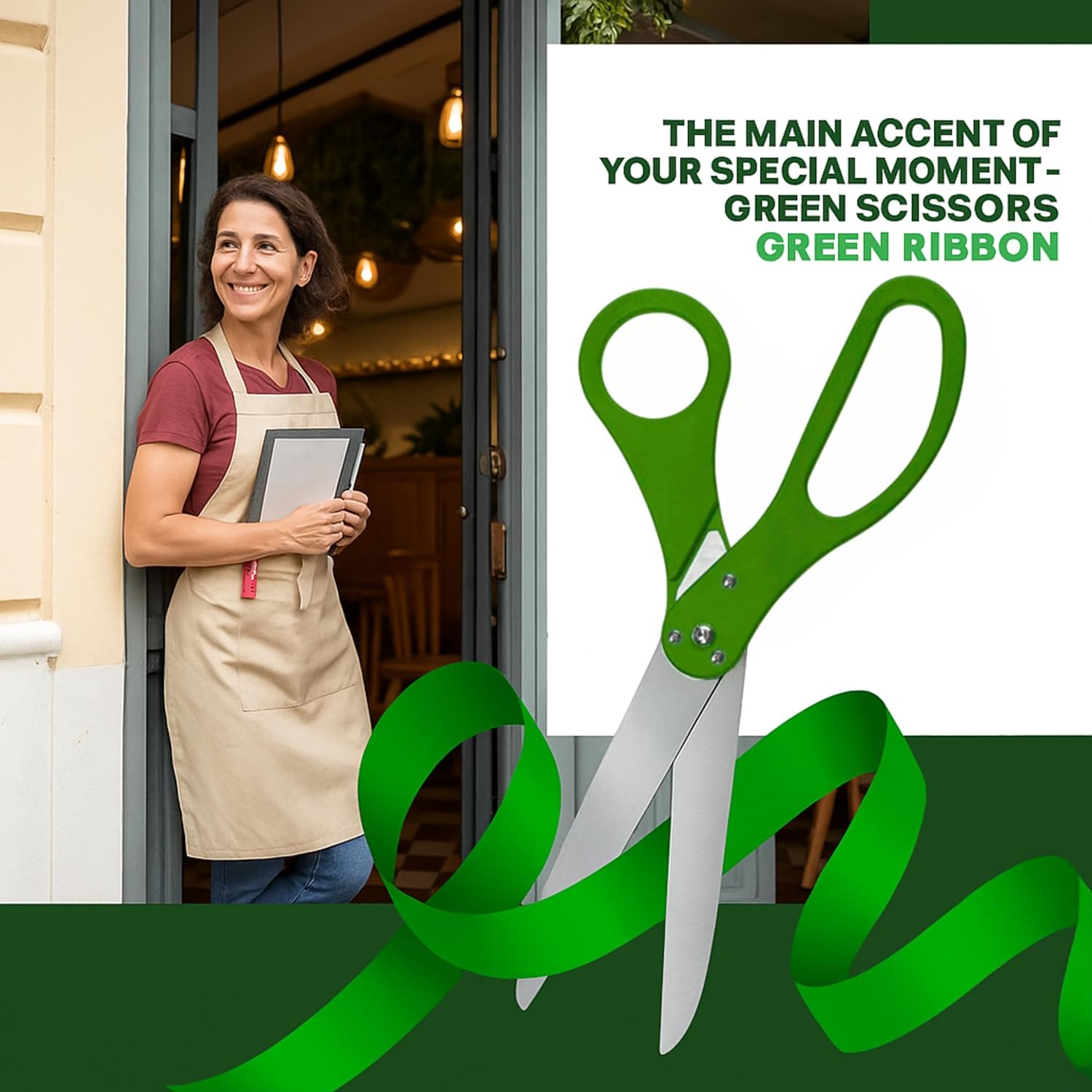 25 Inch Giant Scissors with Green Ribbon Cutting Ceremony Kit