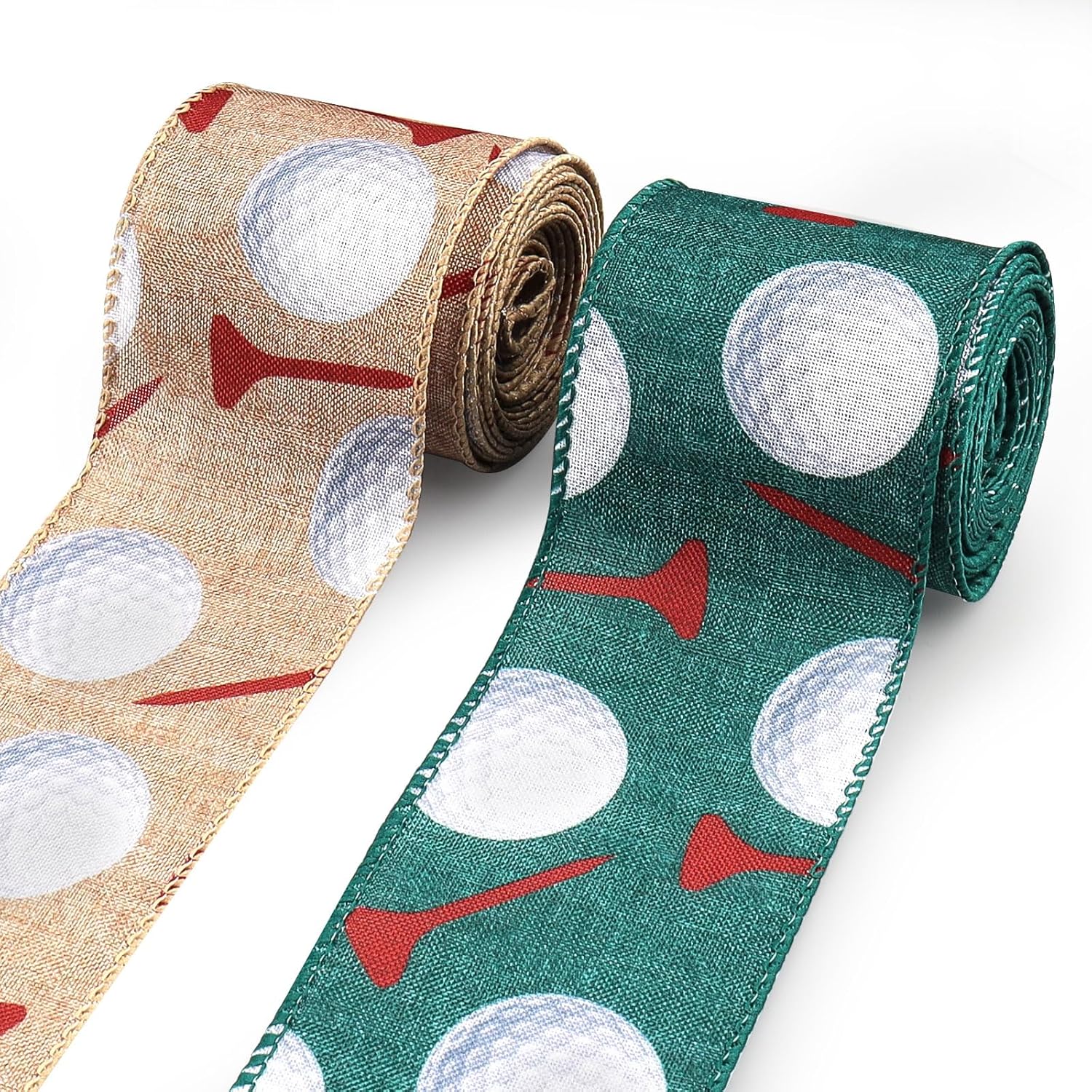Golf Ball Wired Edge Ribbon for Wreaths and Bows