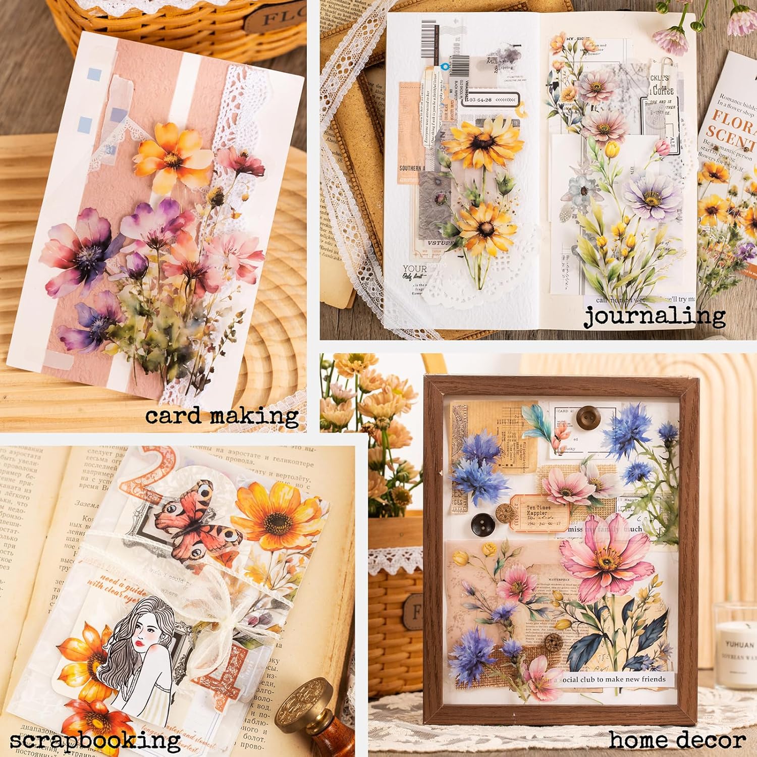 Knaid 120 Pieces Watercolor Flower Stickers Set
