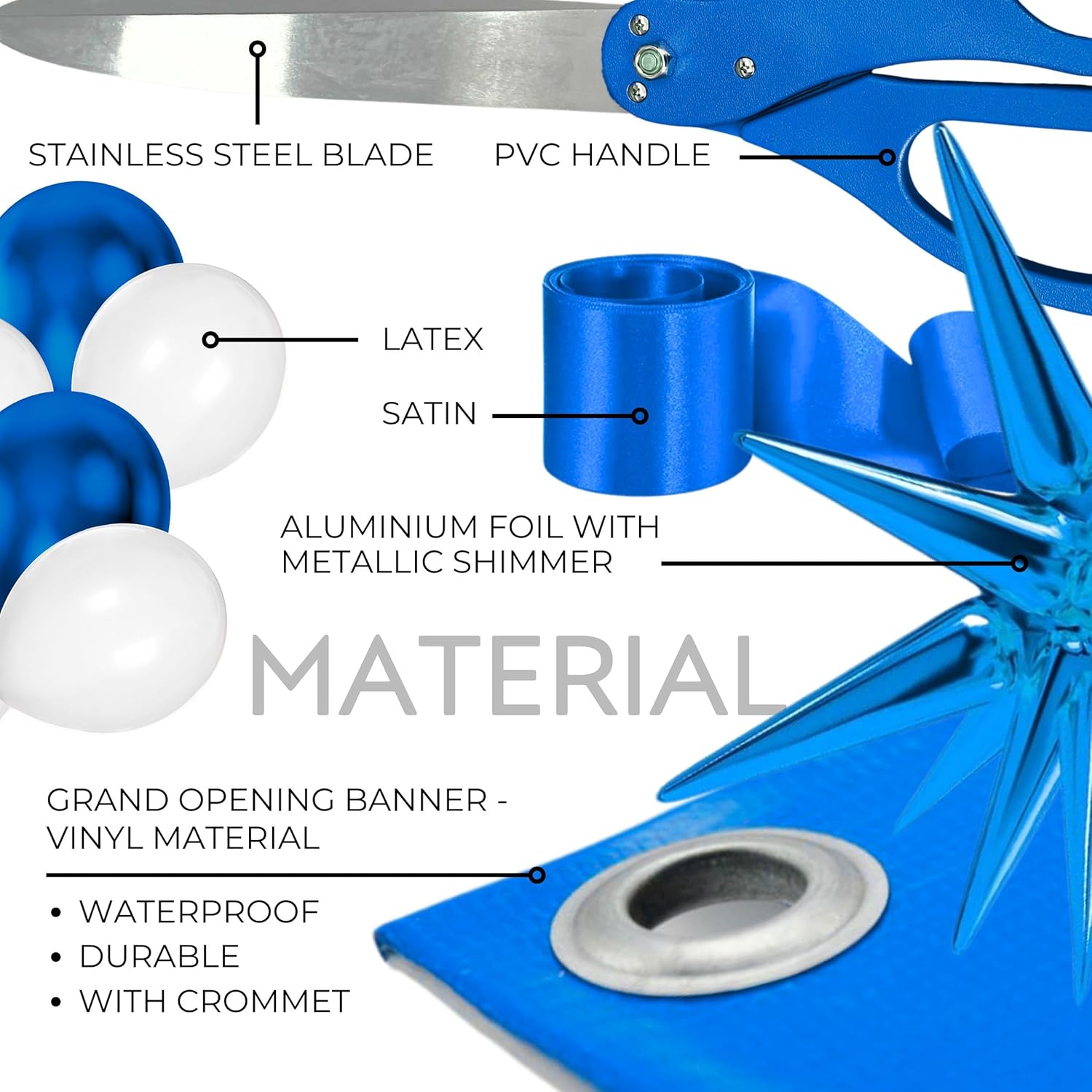 Blue Ribbon Cutting Ceremony Kit - 25 Inch Scissors Balloons Banner