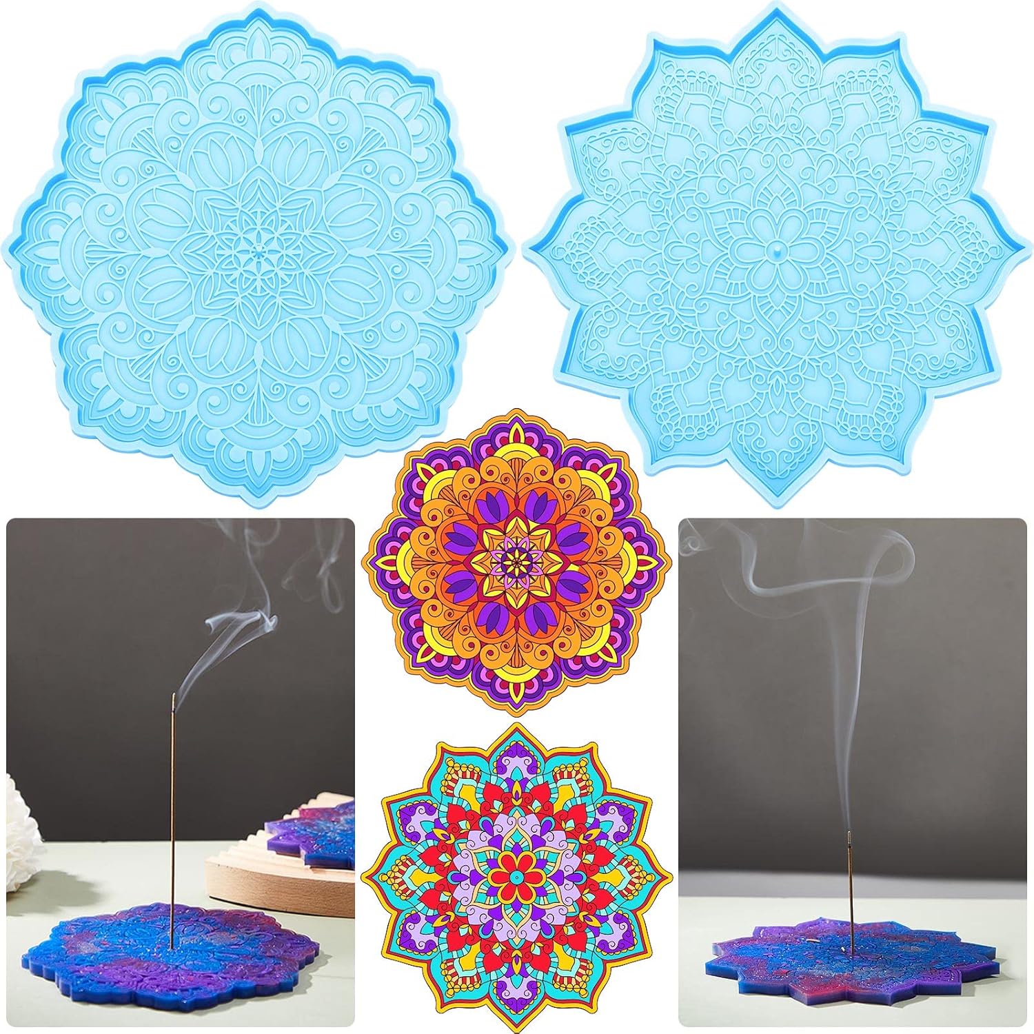 Cunhill 5pcs Mandala Incense Holder Resin Molds