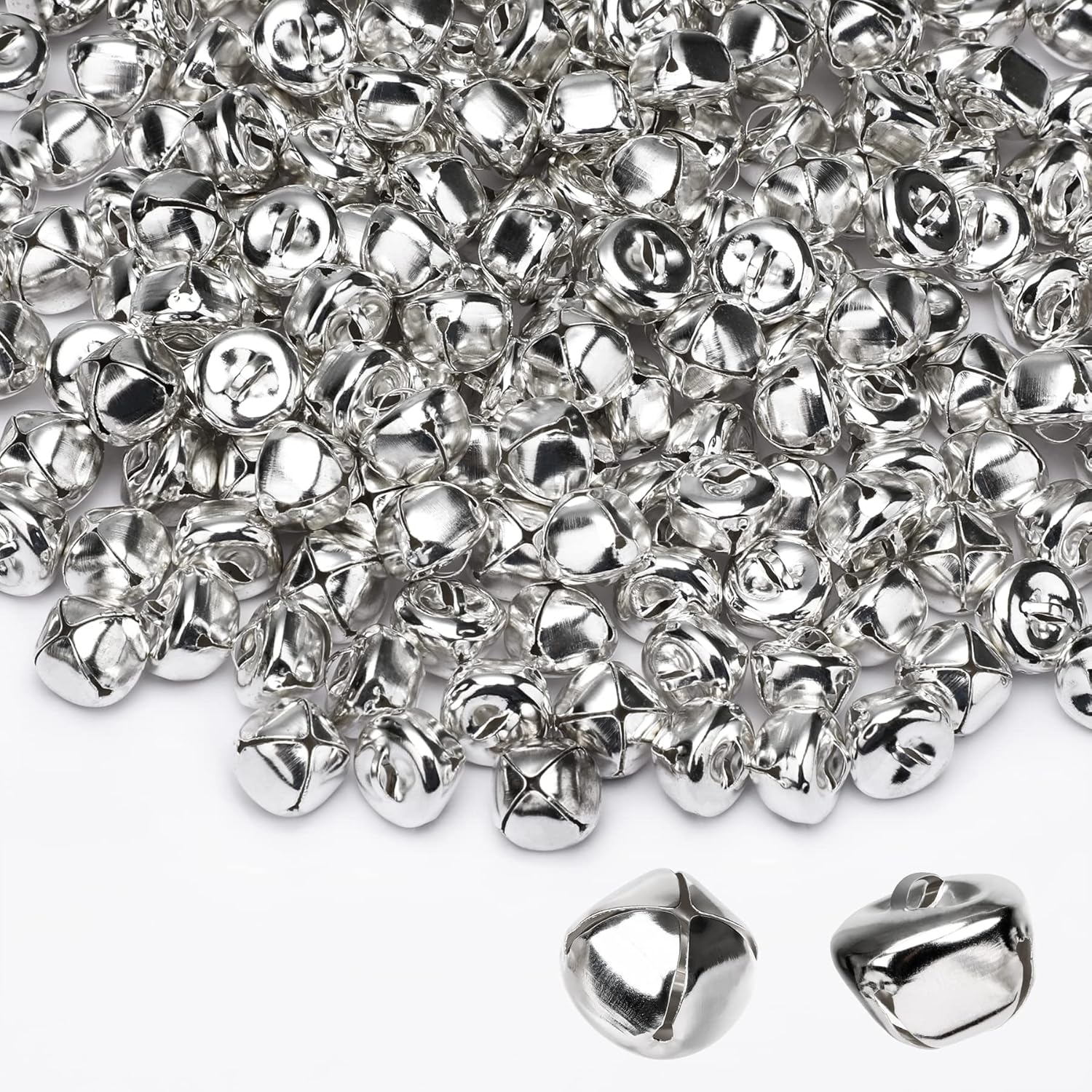 Augshy 200 Piece Jingle Bells Silver 35 Inch Craft Decor