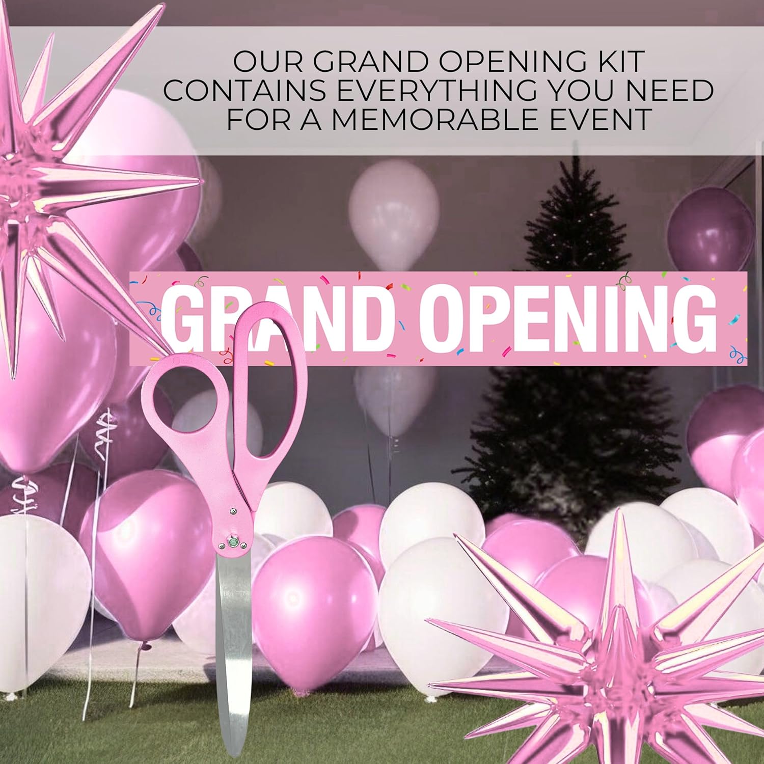 Giant Pink Ribbon Cutting Scissors with Banner and Balloons Kit
