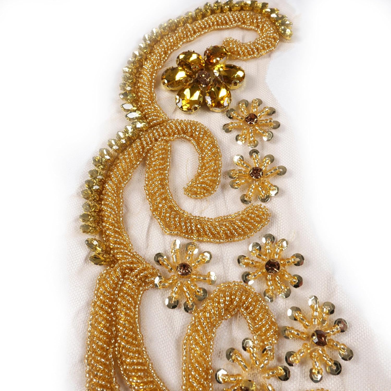 Gold Shiny Beaded Rhinestone Applique Patch for Sew on
